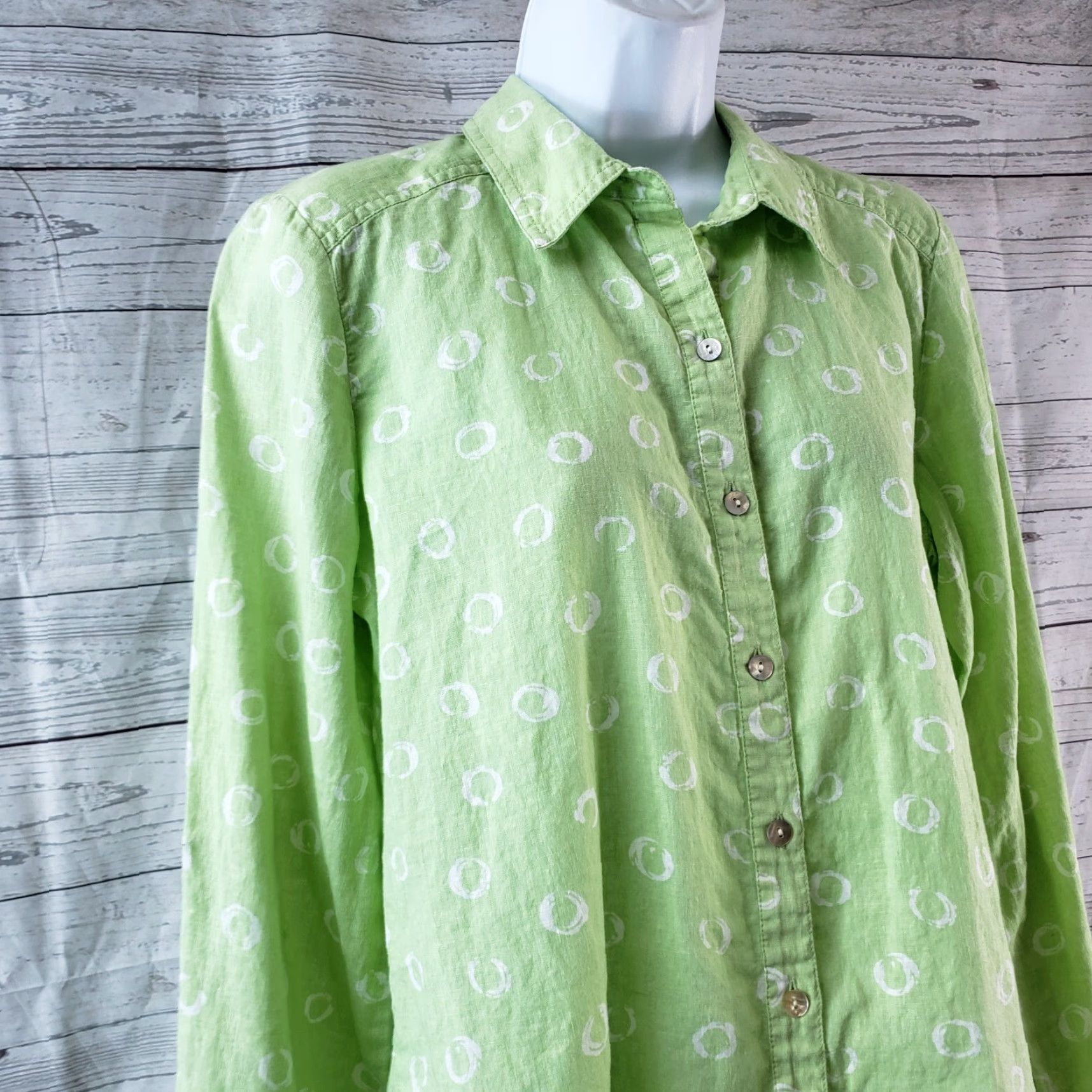 Vintage Chicos Women's Button Front Shirt Medium Green Linen Blend Long Sleeve Casual Vintage: No Size M / US 6-8 / IT 42-44 - 2 Thumbnail