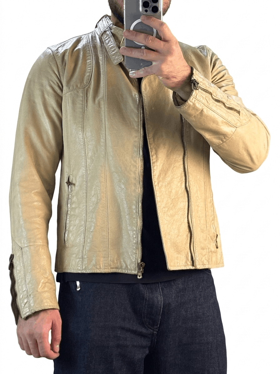 Dolce & Gabbana Dolce & Gabbana Rare Goatskin Leather Moto Jacket Beige Size US L / EU 52-54 / 3 - 1 Thumbnail