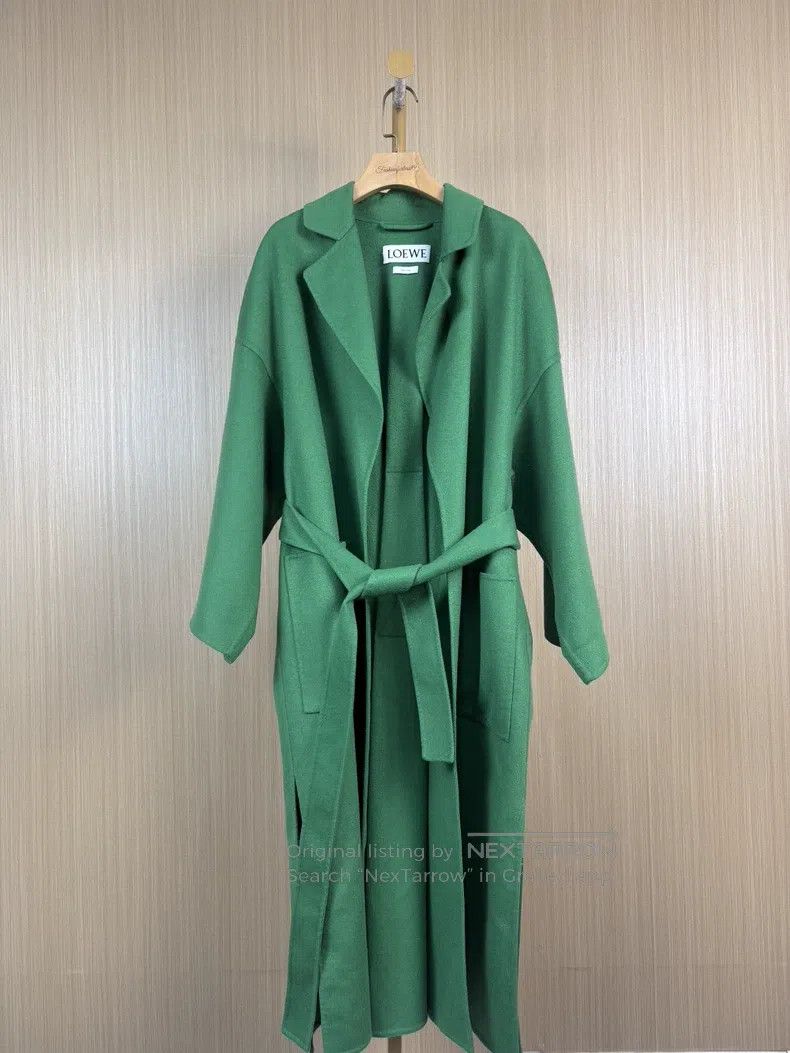 Loewe Emerald Green Wool Coat with Belt