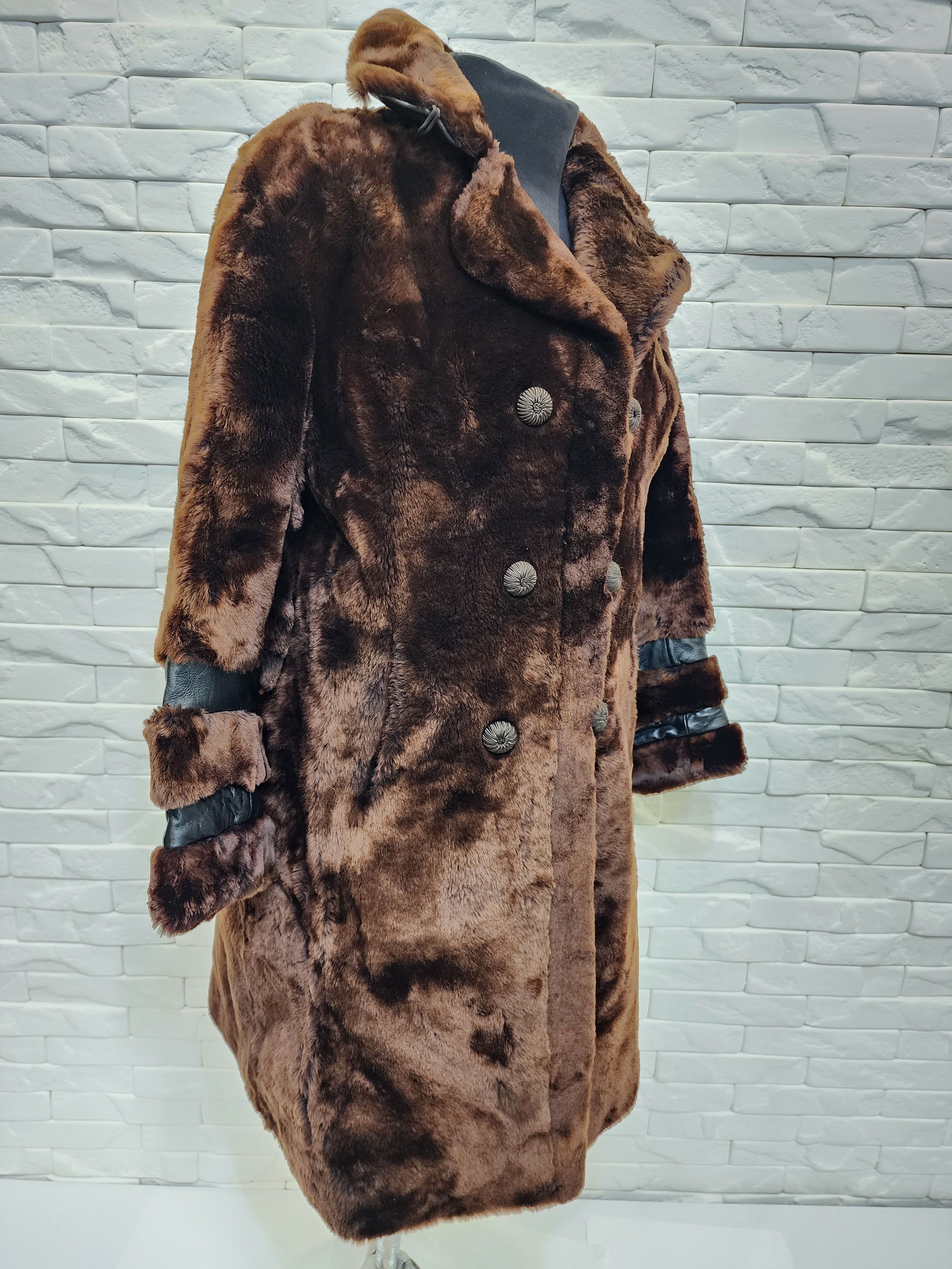 Genuine Leather Brown women's fur coat. Size L / US 10 / IT 46 - 3 Thumbnail