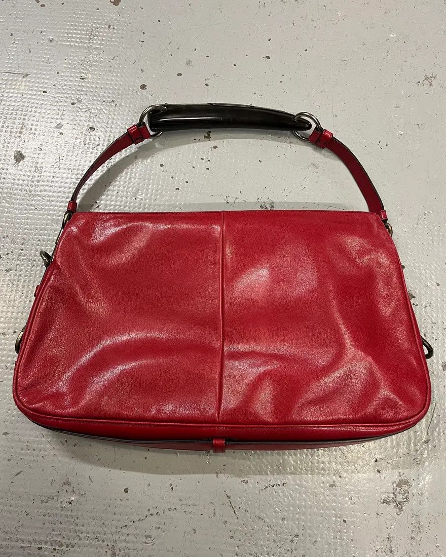 Yves Saint Laurent 2000s Yves Saint Laurent By Tom Ford Red Leather Mombasa Black Horn Handle Bag Size ONE SIZE - 1 Thumbnail