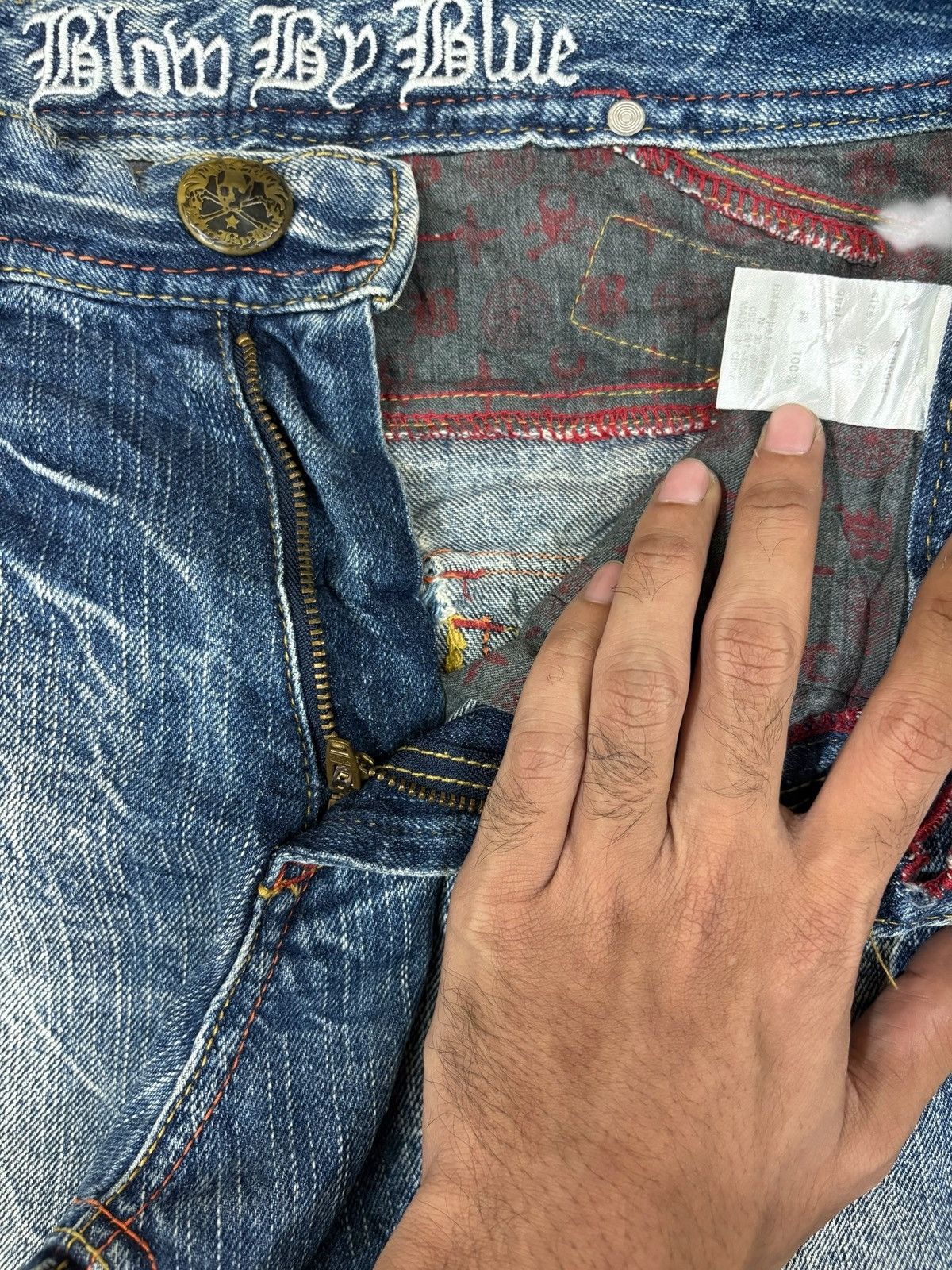 Japanese Brand Vintage Blow by Blue Cracked Faded Wash Bootcut Jeans Size US 30 / EU 46 - 9 Thumbnail