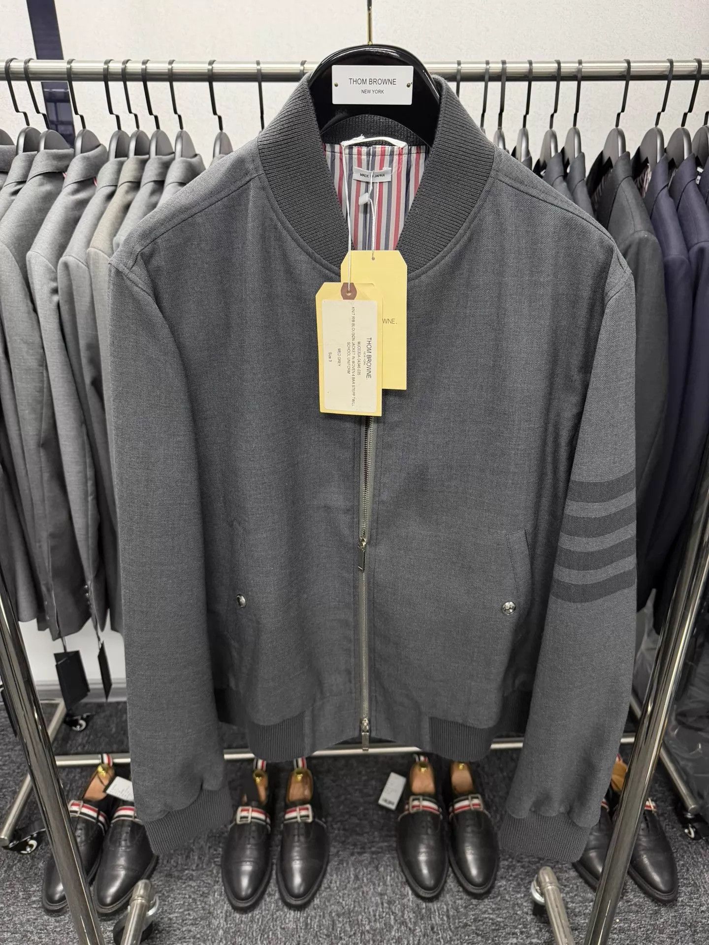 Thom Browne Thom Browne Dark Gray 4-Bar Wool Flight Jacket 3 Size US L / EU 52-54 / 3 - 1 Thumbnail