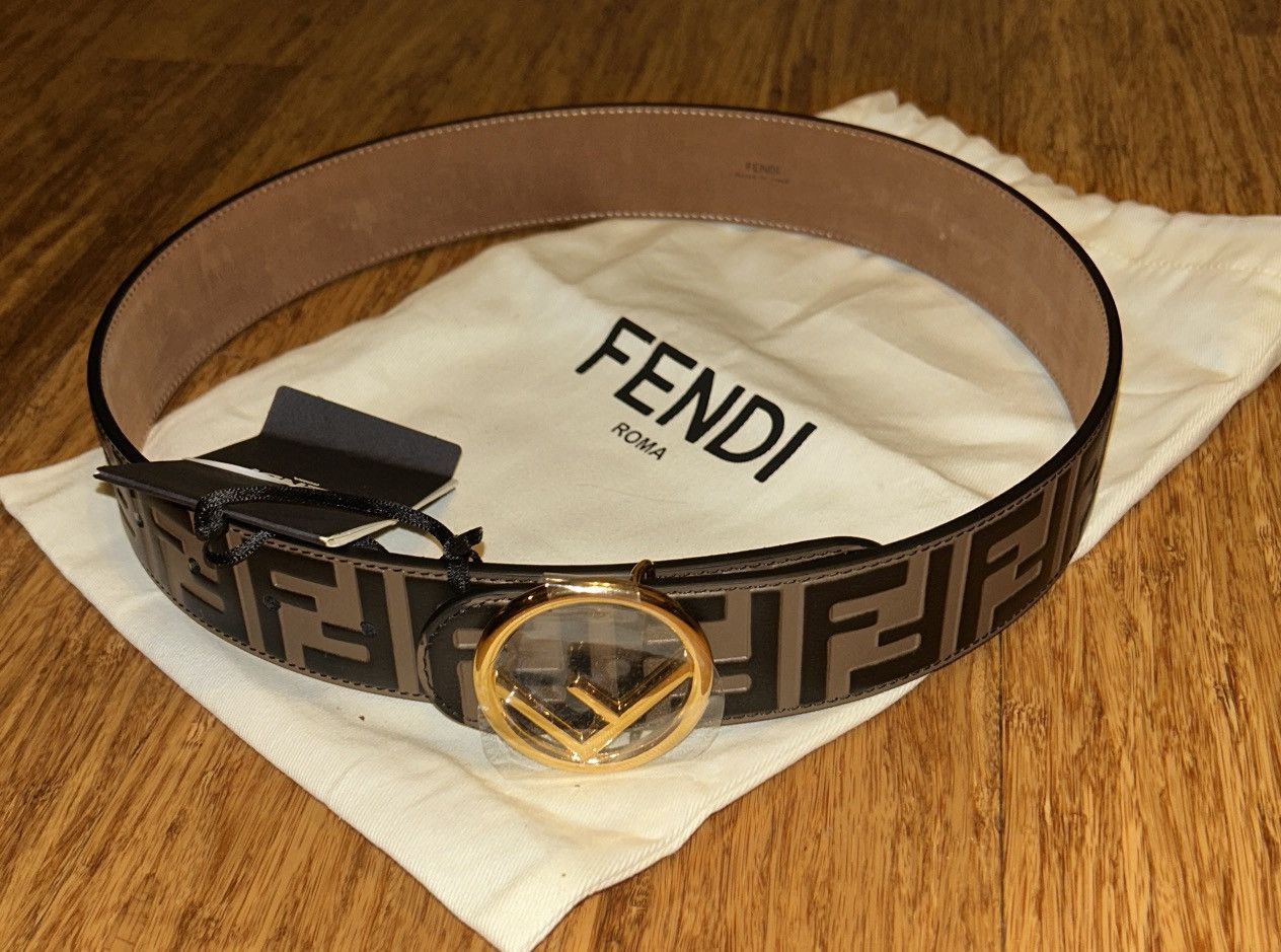 Fendi Fendi Brown Zucca Embossed Leather F Logo Round Buckle Belt Size ONE SIZE - 3 Thumbnail