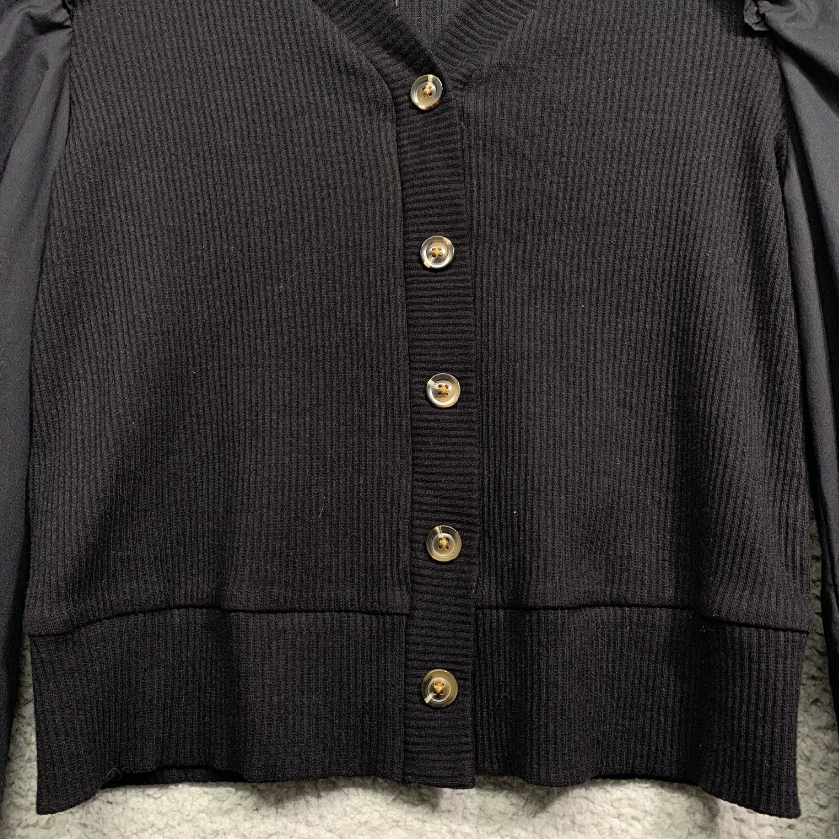 Vintage WHO WHAT WEAR Pullover Top Women XS Black V-Neck Knit Body Blousy Sleeves NWT Size XS / US 0-2 / IT 36-38 - 4 Thumbnail