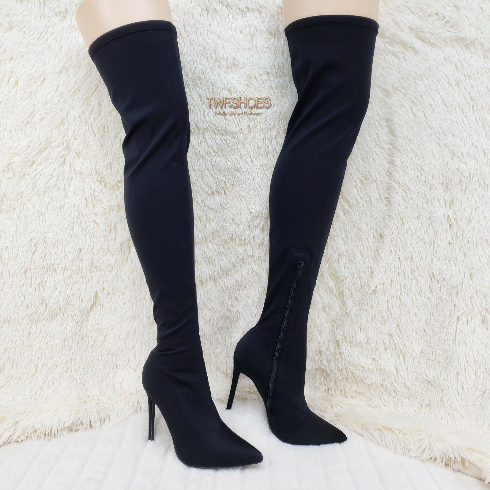 Other Mark Black Stretch Pointy Toe Stocking High Heel Thigh High Size US 9 / IT 39 - 2 Thumbnail