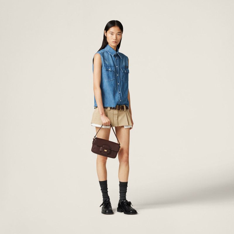 Miu Miu o1B3y1r0526 Sleeveless Chambray Shirt in Blue Size S / US 4 / IT 40 - 2 Thumbnail