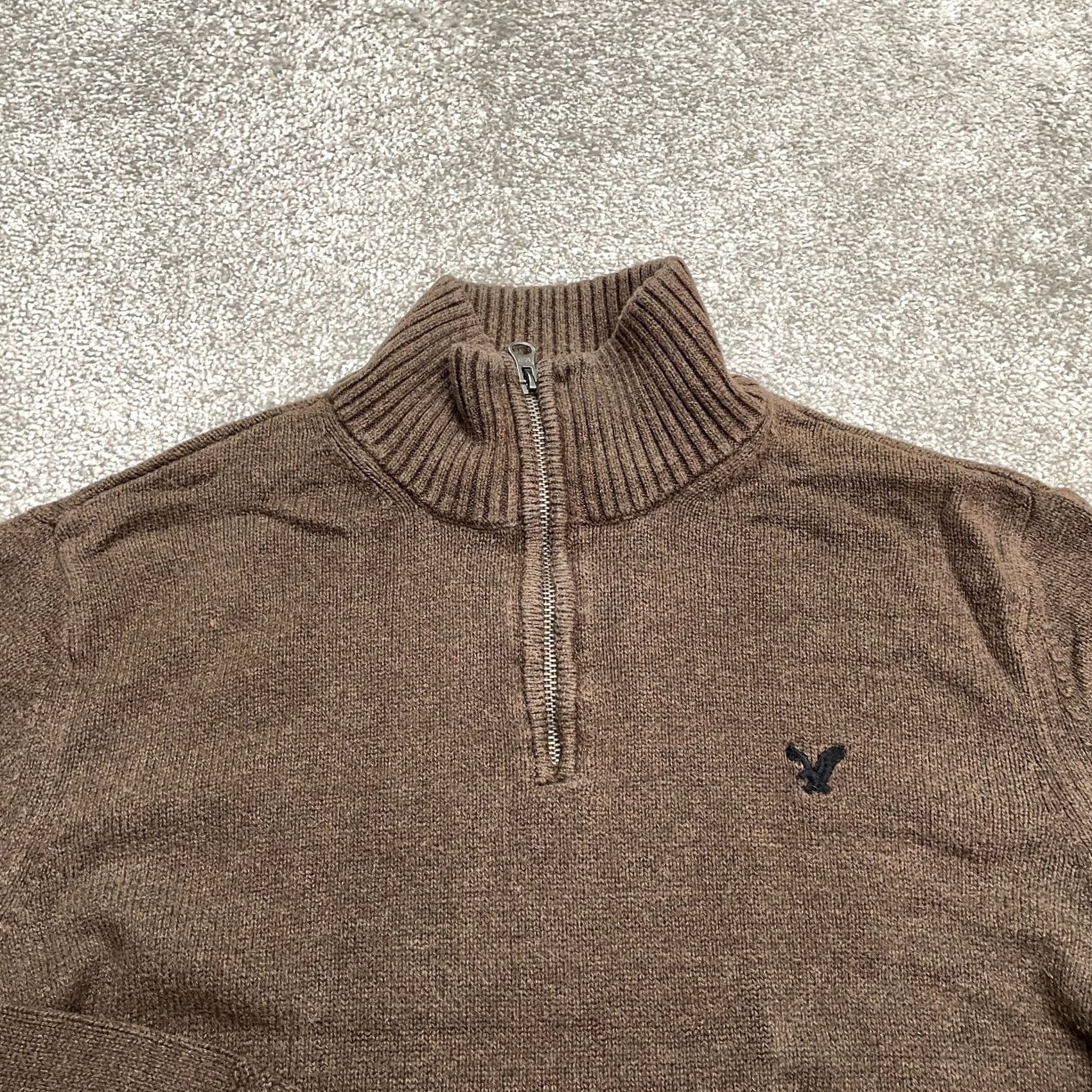 American Eagle Outfitters American Eagle Outfitters Mock Neck 1/2 Mens Medium Brown Cotton 1/4 Zip Knitted Pullover Sweater Size US M / EU 48-50 / 2 - 3 Thumbnail