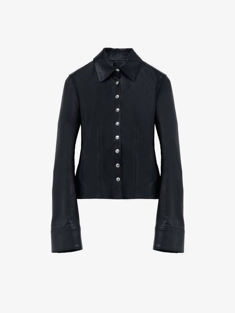 Alexander McQueen o1srvl11e0226 Leather Shirt In Black Size S / US 4 / IT 40 - 1 Thumbnail