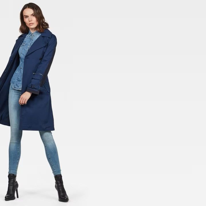 Designer × G-Star G-STAR RAW Duty Classic Trench Blue Cotton Long Coat Jacket Size M / US 6-8 / IT 42-44 - 3 Thumbnail