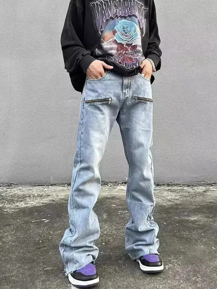 Japanese Brand Vintage washed light blue zippered bootcut jeans Size US 34 / EU 50 - 6 Thumbnail