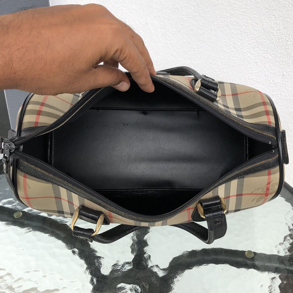 Burberry Burberry's Nova Check Pattern Logo Embossed Boston Bag Size ONE SIZE - 10 Thumbnail