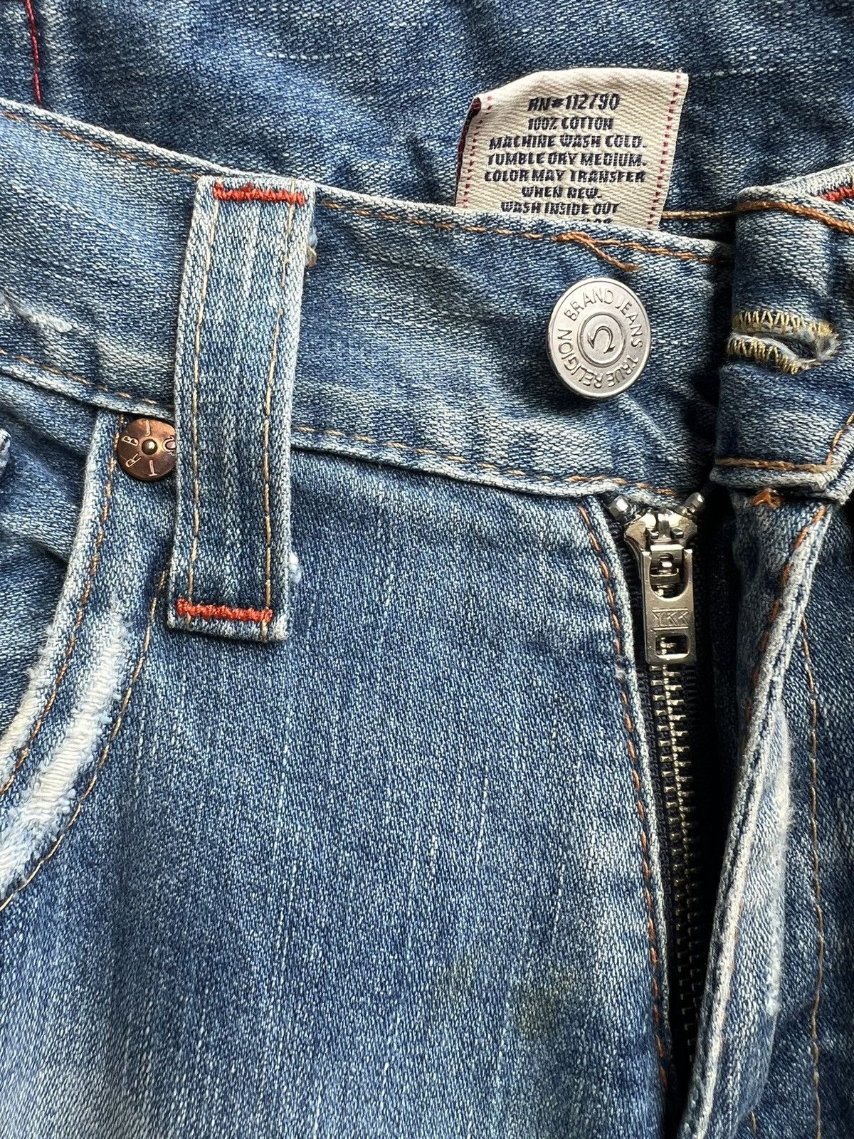 True Religion Vintage 00s TR Joey Distress Fade Mud Denim Flare Jeans Size US 32 / EU 48 - 7 Thumbnail