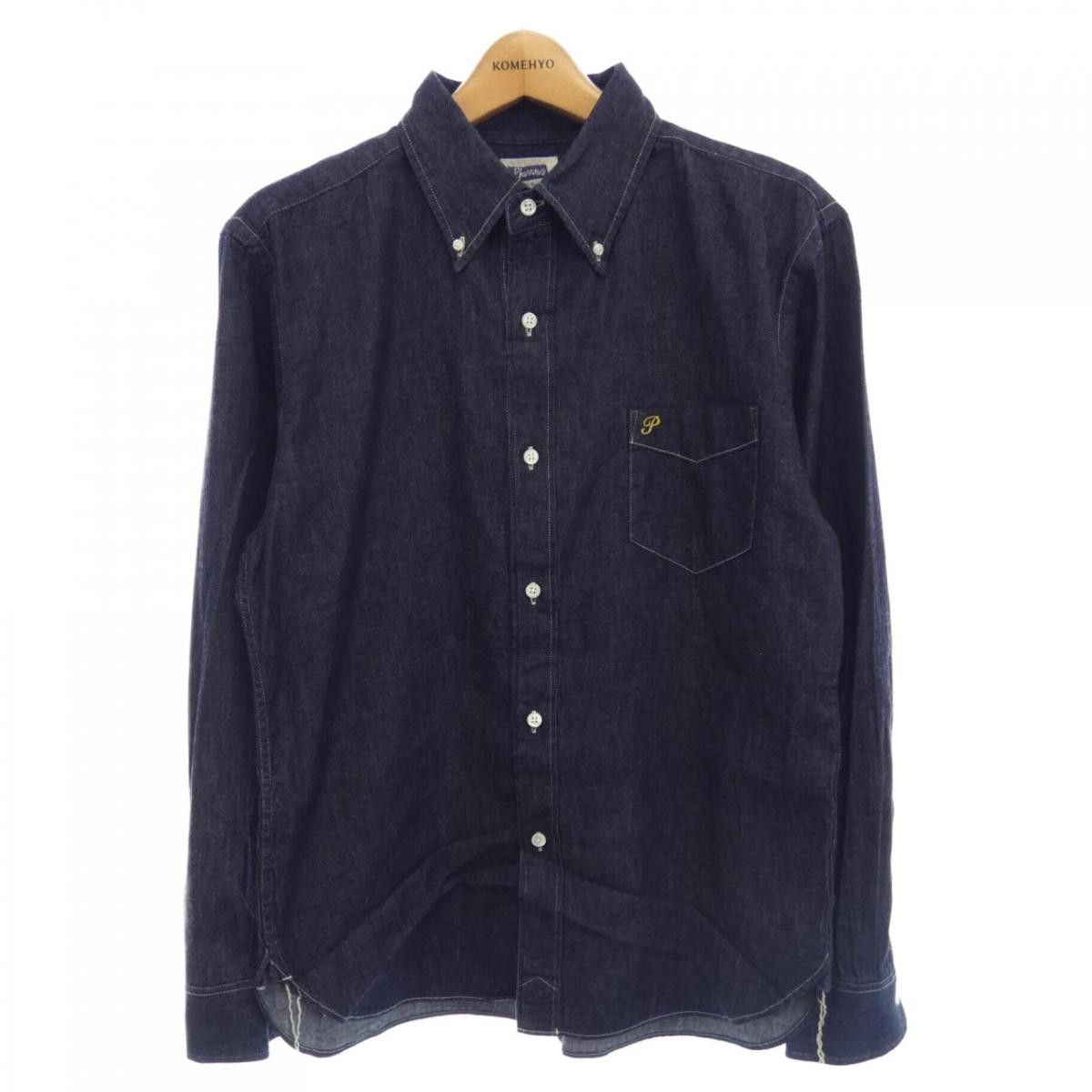 Pherrow's Shirt Cotton Button Up Plain Long Sleeve Navy Size US L / EU 52-54 / 3 - 1 Thumbnail