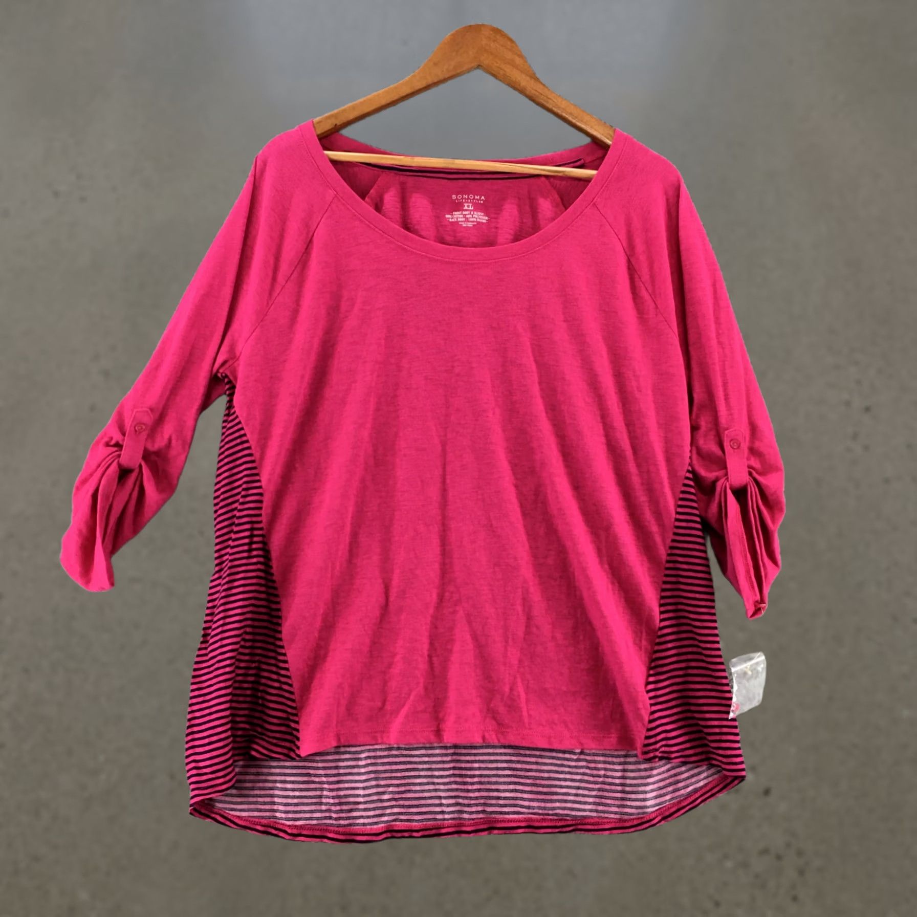 Pinko Sonoma Tunic Top Womens XL Pink Stripes Roll Tab Sleeves Roundneck Casual Size XL / US 12-14 / IT 48-50 - 1 Thumbnail