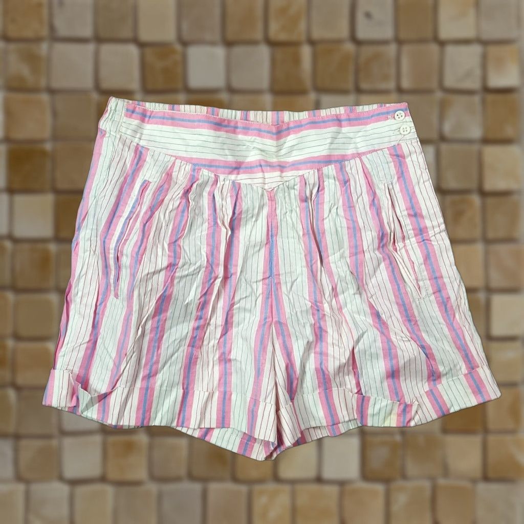 Vintage VINTAGE Just Class Pink Striped Lounge Shorts Women M 30-31 Elastic Waist High Rise Sleep Boyfriend 80s Casual Indoor Nightwear RGB? Size 30" / US 8 / IT 44 - 1 Thumbnail