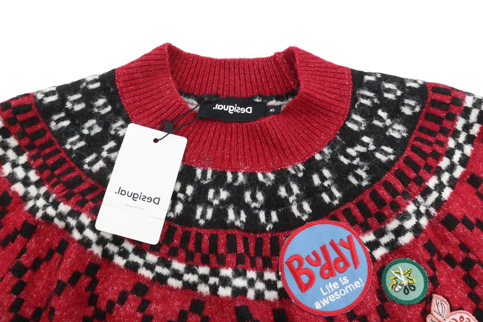 Desigual JERS BUDDY XL Red Patterned Mock Neck Knit Jumper 88687 Size XL / US 12-14 / IT 48-50 - 5 Thumbnail