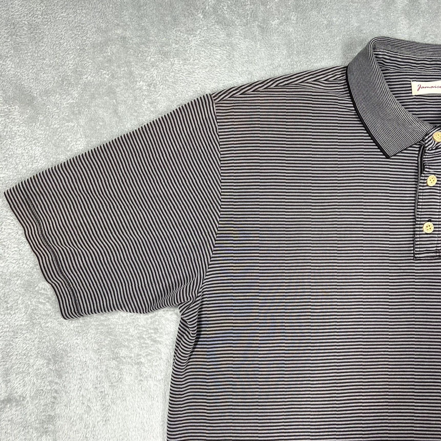 Vintage Jamaica Jaxx Mens Polo Shirt XL Modal Polyester Dark Gray Stripe Beach Luau Size US XL / EU 56 / 4 - 7 Thumbnail