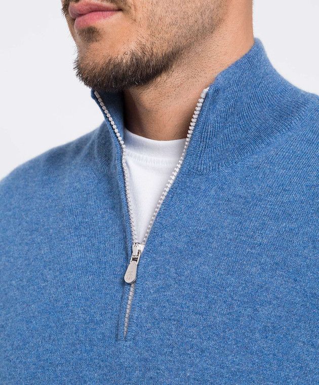 Brunello Cucinelli o1mle0624 Half Zip-Up Sweater in Blue Size US S / EU 44-46 / 1 - 5 Thumbnail