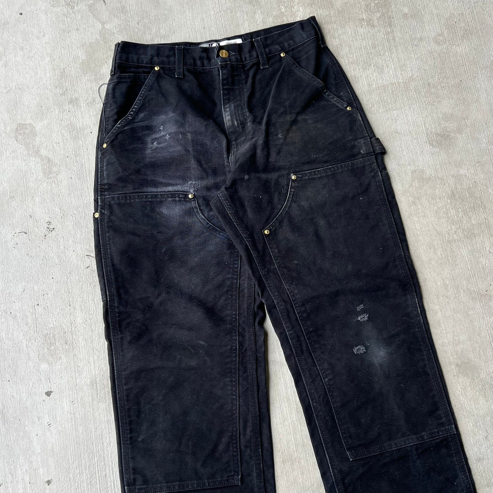 Carhartt × Vintage Carhartt faded black double knee work wear carpenter pants Size US 29 - 2 Thumbnail
