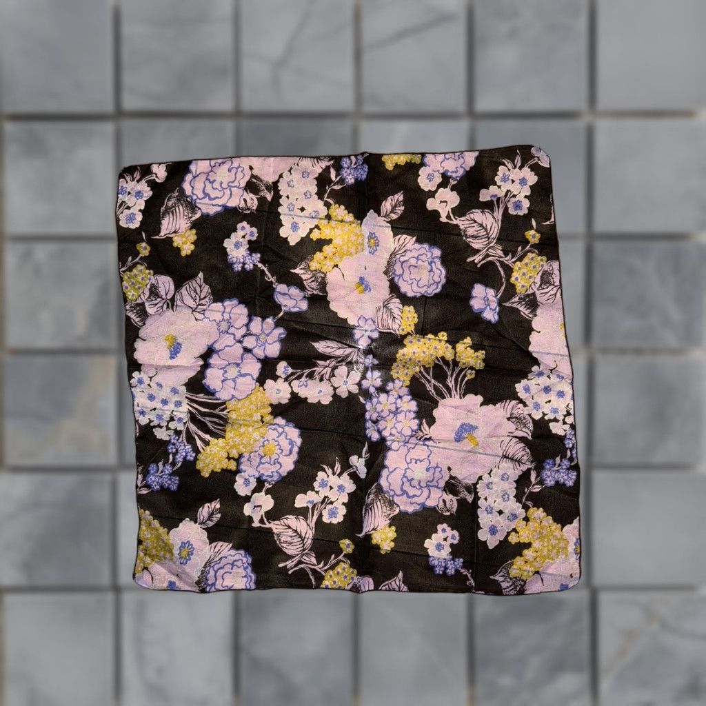 Vintage Blue Floral Pocket Square Men Black Blue Purple Pattern Square Size ONE SIZE - 1 Preview