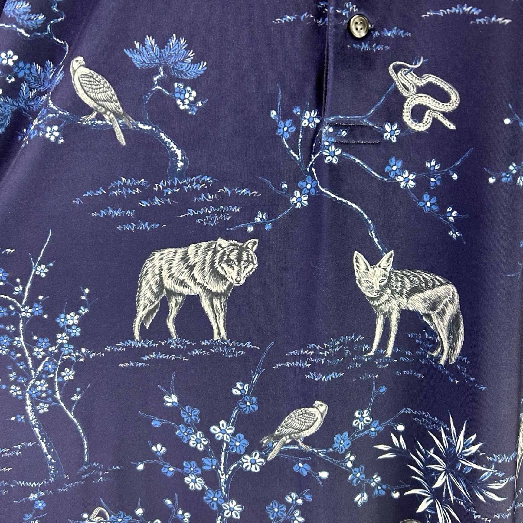 Vintage Greyson Polo Shirt Men's Large Blue Wolf Print Golf Patriot Patterned Polo's Size US L / EU 52-54 / 3 - 5 Thumbnail