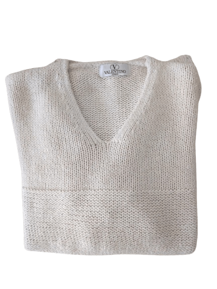 Valentino White Wool Knit Valentino Sweater Size L / US 10 / IT 46 - 1 Thumbnail