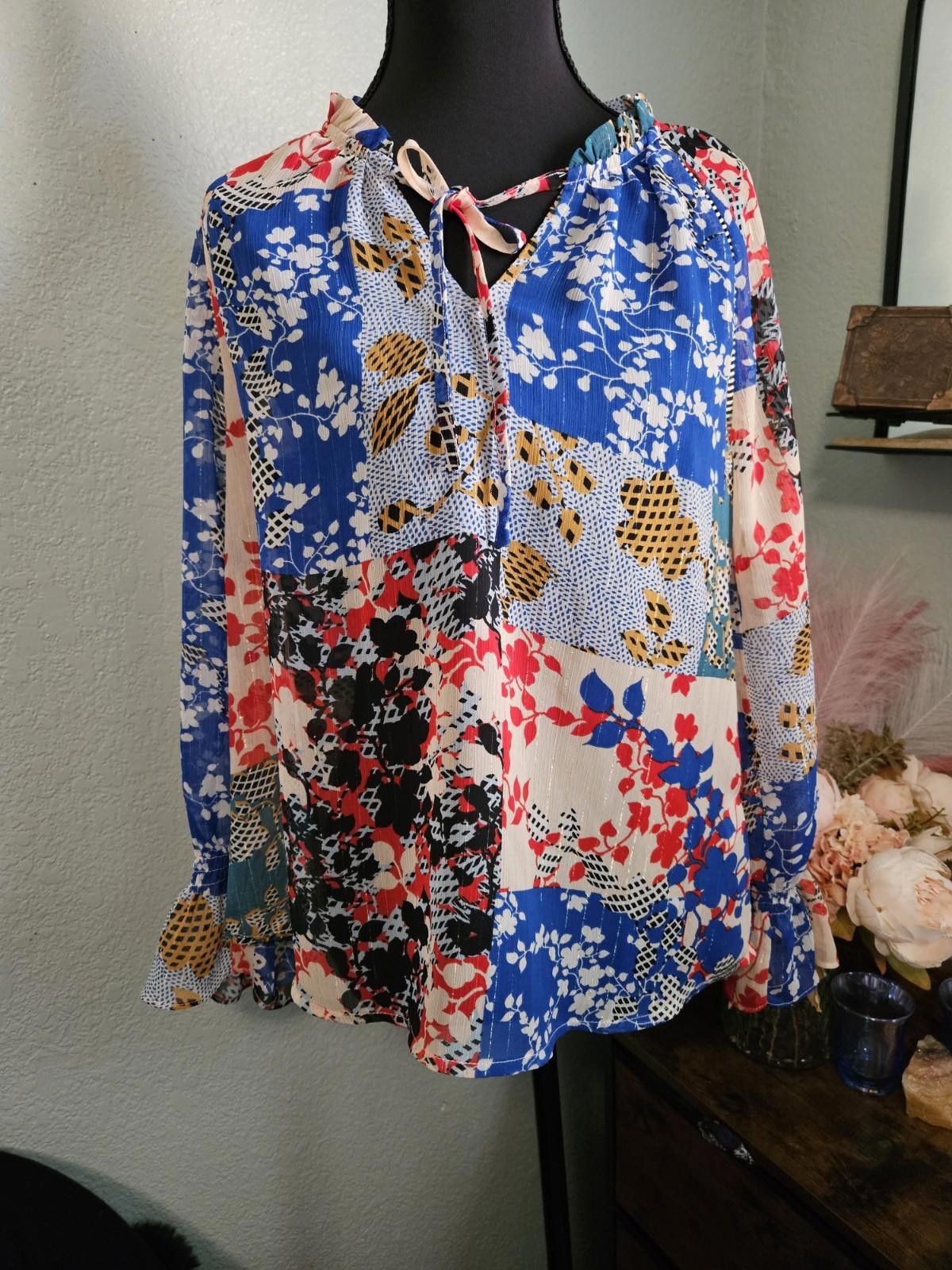 Other Creative Collextions NWT Patchwork Style Sheer Blouse Size XS / US 0-2 / IT 36-38 - 1 Thumbnail