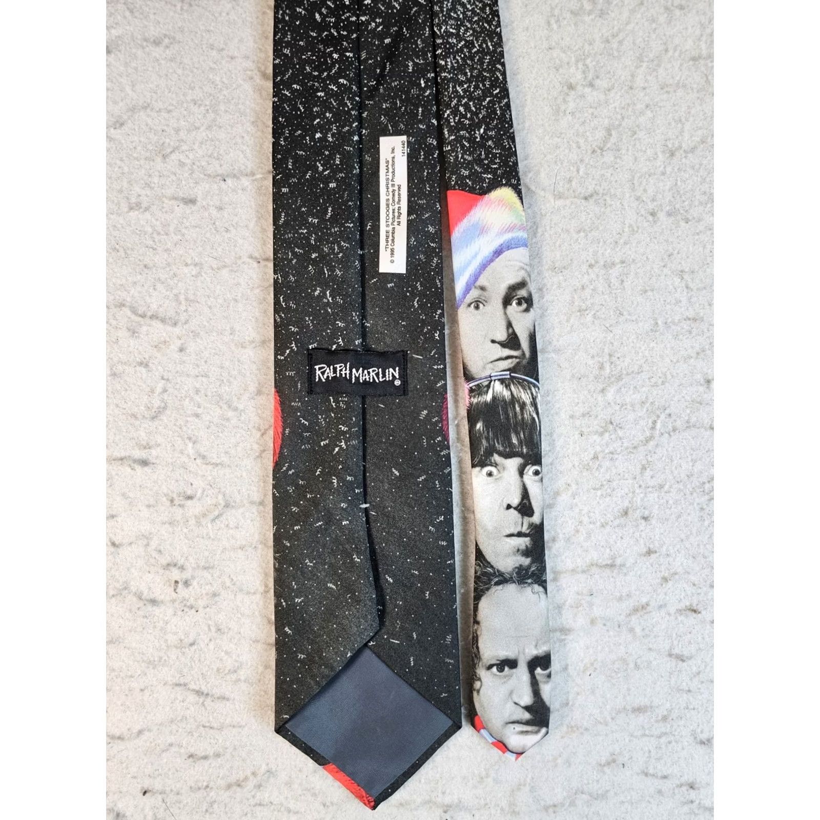 Vintage VINTAGE Ralph Marlin Christmas Holiday Three Stooges Neck Tie Mens Black White Red 60" Long Size ONE SIZE - 7 Thumbnail