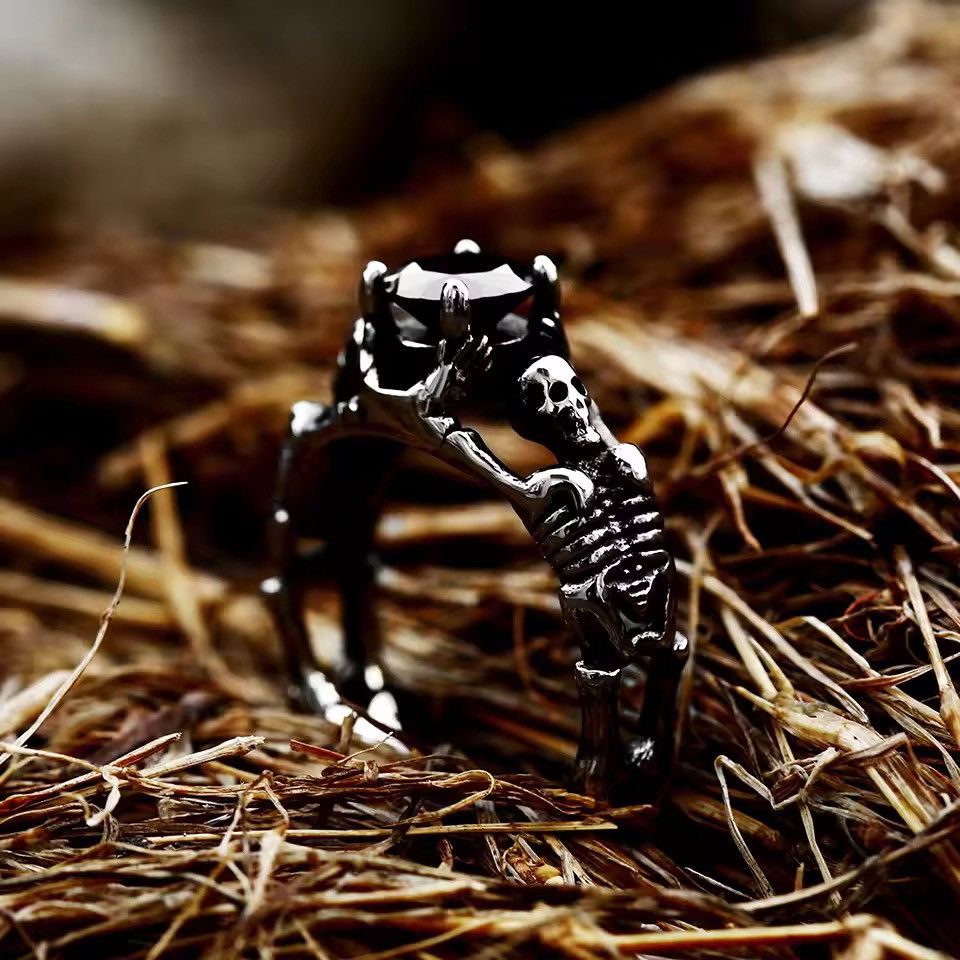 Japanese Brand Skeleton Grasp of Death Ring - Ruby BlackStone - Sizes 6 ...