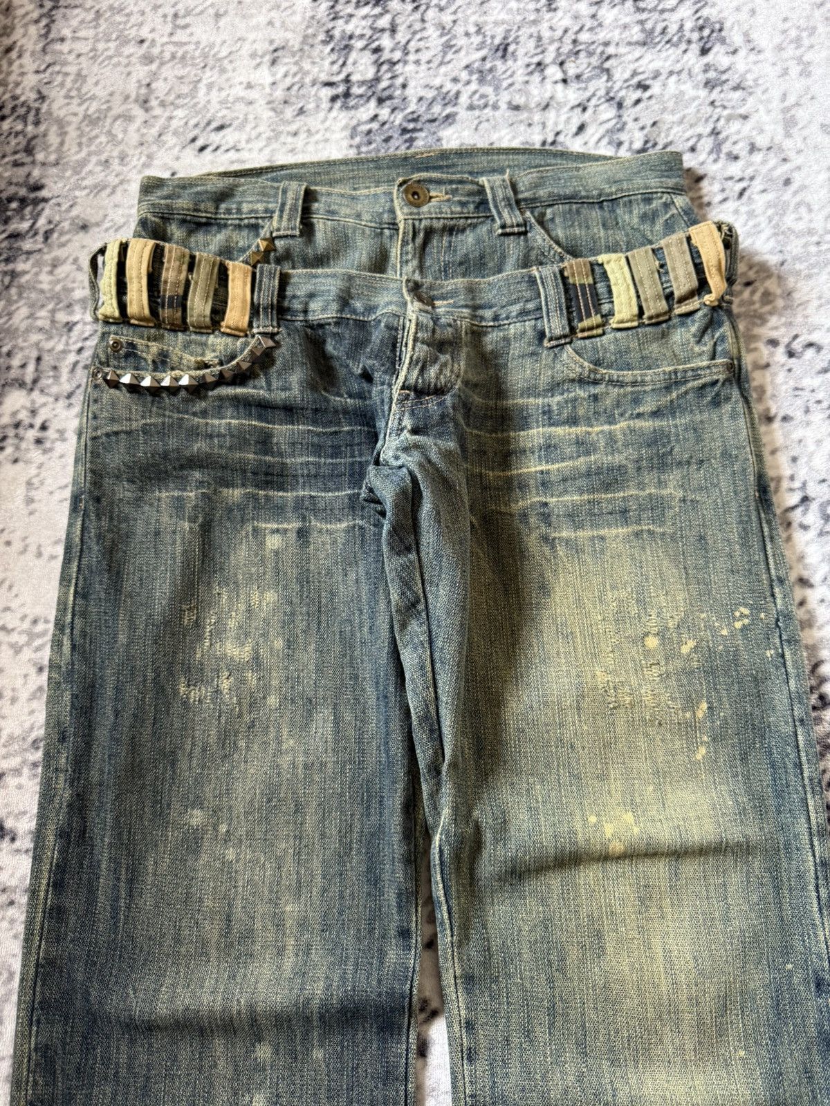 20471120 Gumu Japan Green Mud Wash Double Waist Double Studs Jeans Size US 32 / EU 48 - 3 Thumbnail