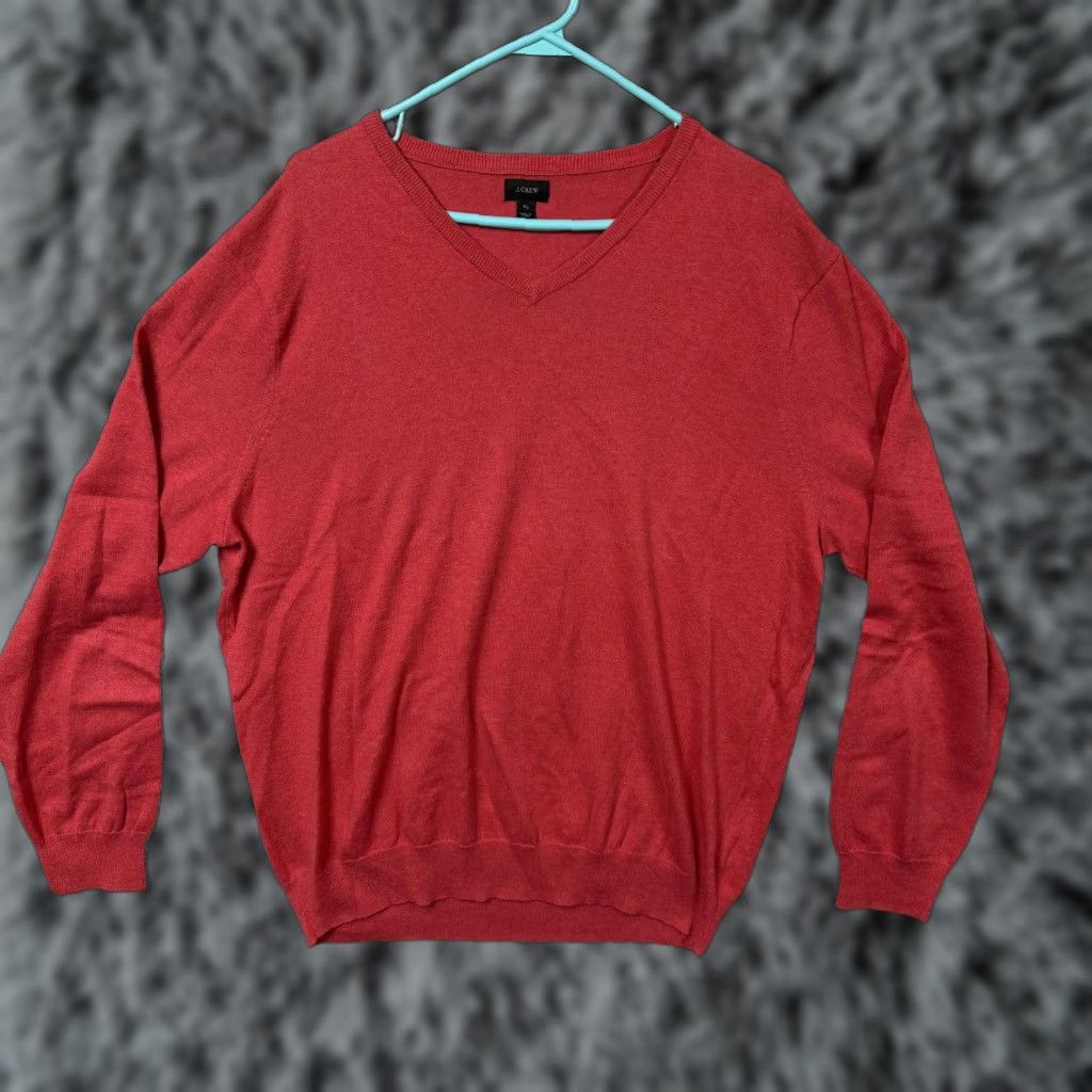 J.Crew J.CREW Sweater XL Cotton Cashmere V-Neck Pullover Men Red Knit Lightweight Solid Long Sleeve Slim Fit Capstone Capsule Quiet Luxury N/A Size US XL / EU 56 / 4 - 1 Thumbnail