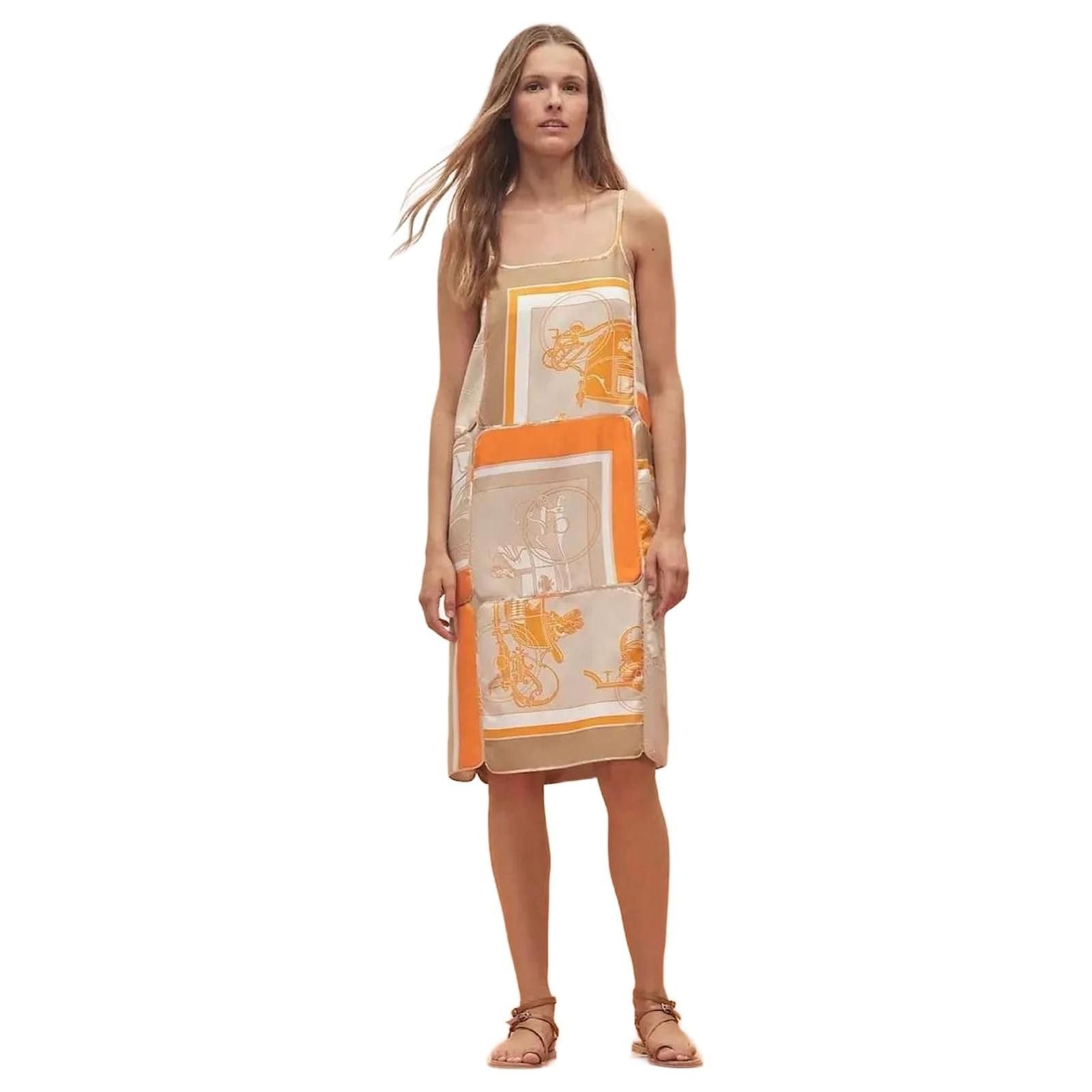 Hermes Hermes Robe A Bretelles Silk Dress Beige/Palomi Orange Size XS / US 0-2 / IT 36-38 - 2 Thumbnail