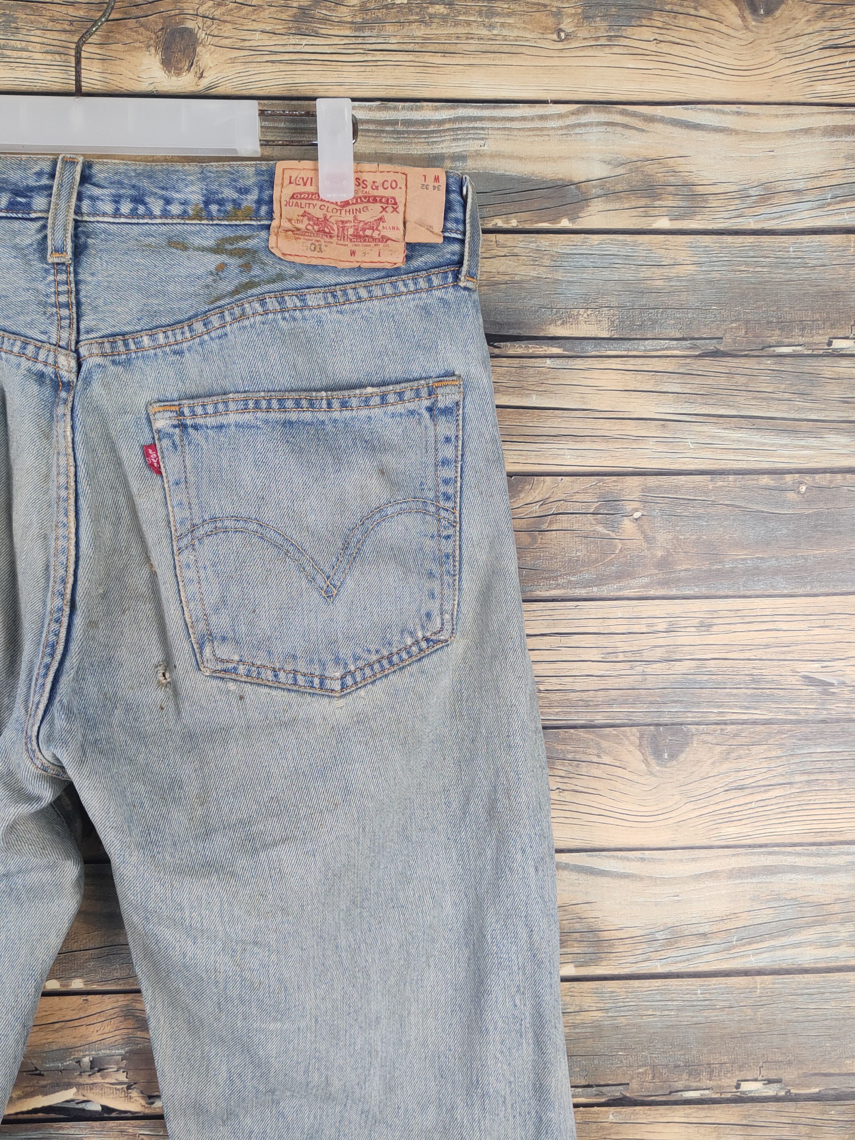 Levi's 501 Levis vintage Blue Distressed Ripped denim Jeans #W1619 Size US 34 / EU 50 - 13 Thumbnail
