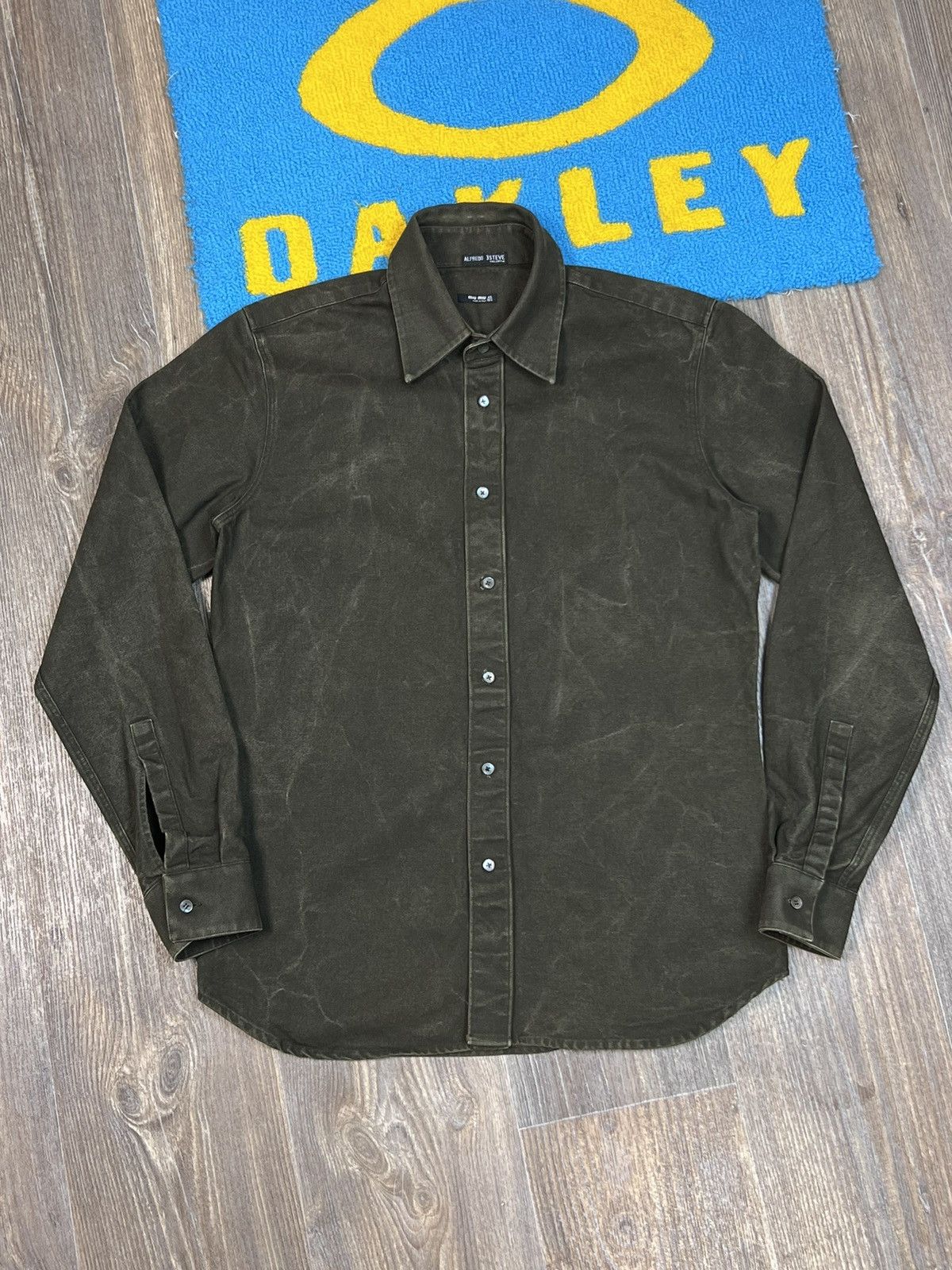 image of Archival Clothing x Miu Miu Vintage Archive Miu Miu Dark Green Smoked Denim Shirt (Size Medium)