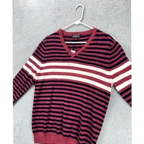 Express Express V-Neck Sweater Mens Medium Red Striped Long Sleeve Pullover NEW Size US M / EU 48-50 / 2 - 7 Thumbnail