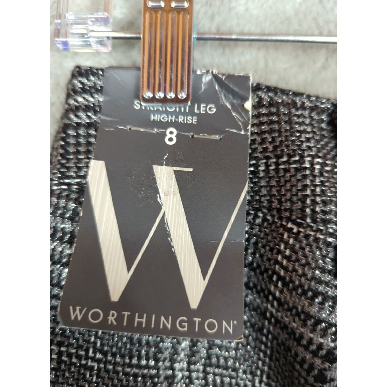 Worthington Worthington Womens 8 Black Metallic Plaid Pants Dress Pants Pockets Zipper Flat Front Regular Fit Christmas Holiday Winter Fall NWT Size 30" / US 8 / IT 44 - 4 Thumbnail