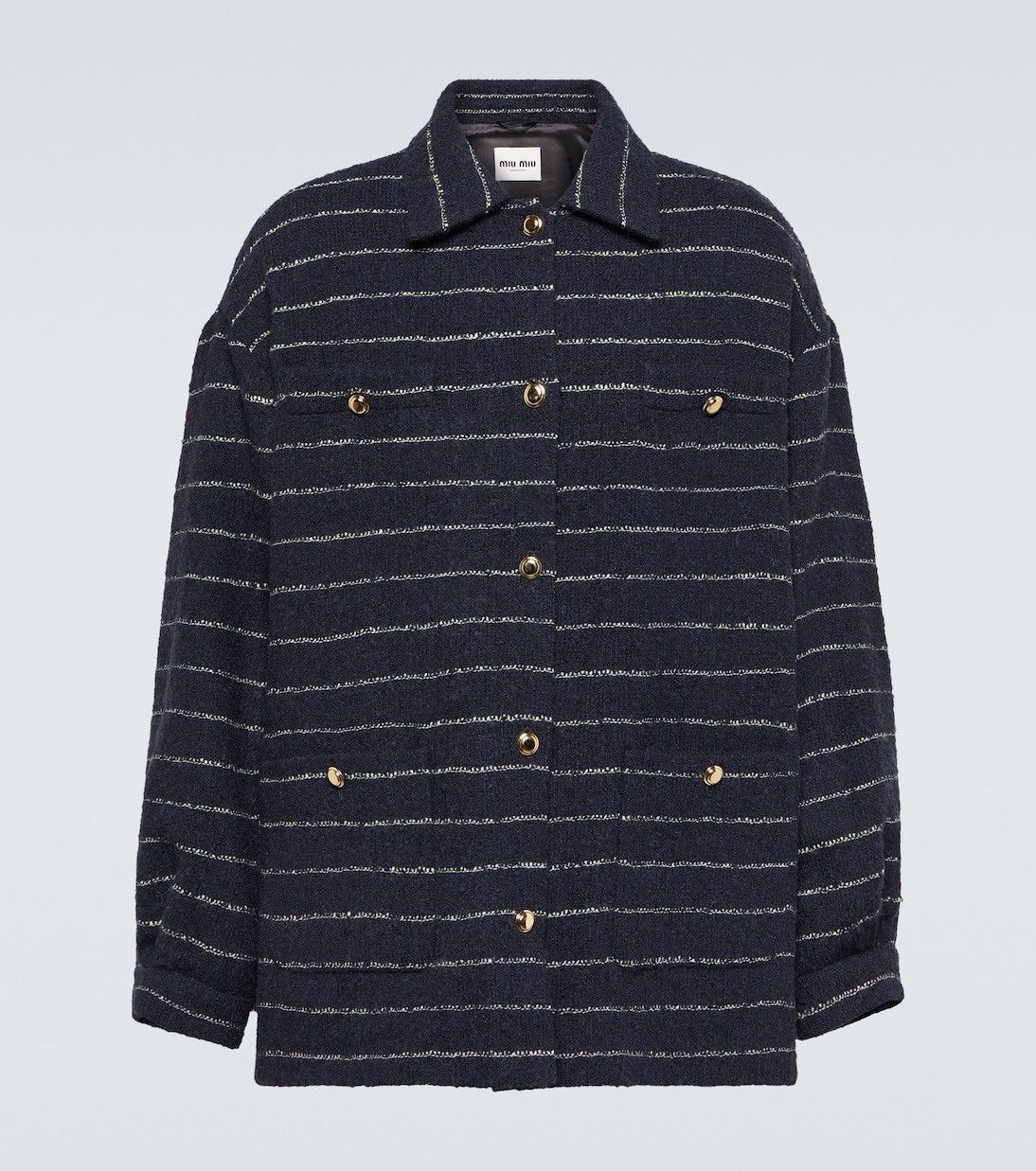 Miu Miu Miu Miu Striped Wool-Blend Bouclé Jacket in Blue Size US S / EU 44-46 / 1 - 5 Thumbnail