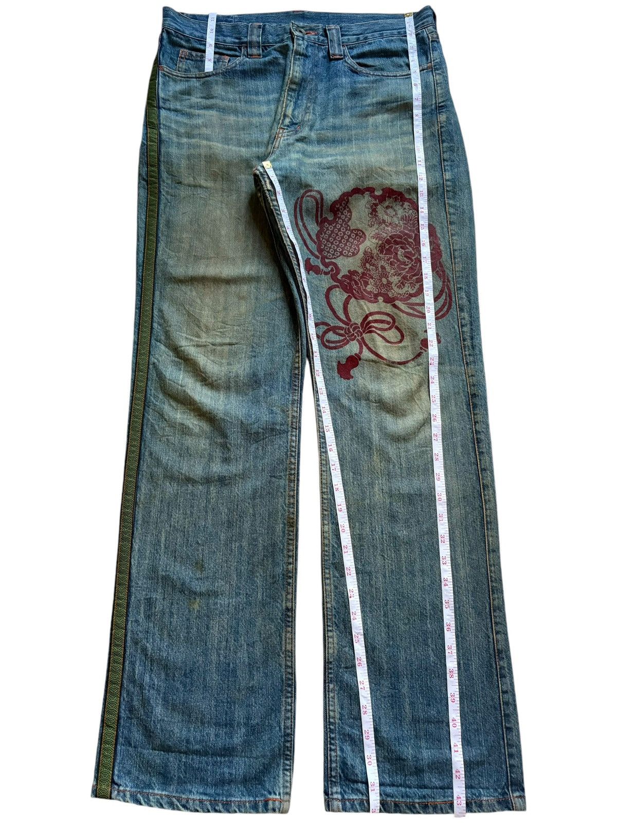 Japanese Brand Vintage Aesthetic Japan Traditional Style Print Baggy Jeans Size US 33 - 13 Thumbnail
