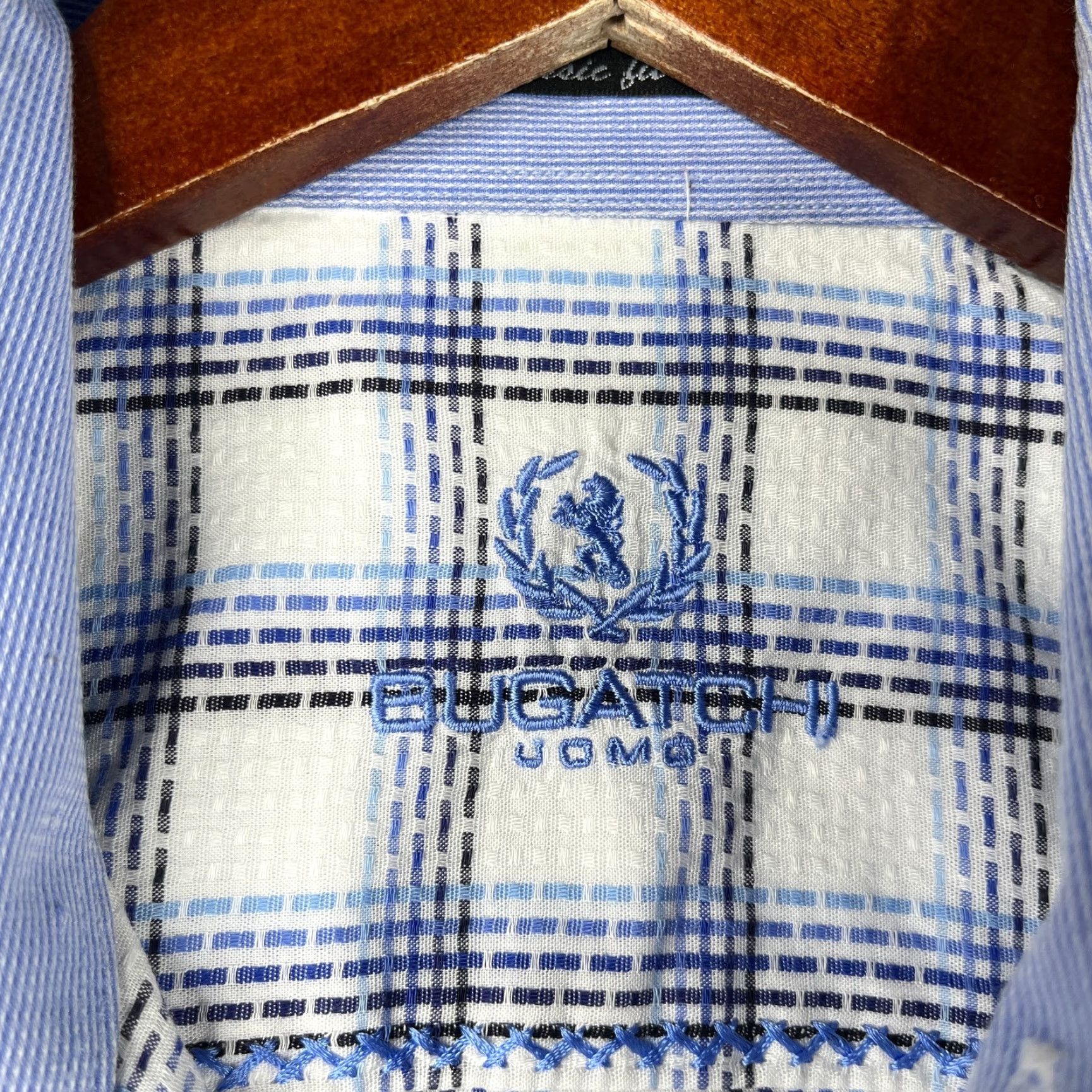 BUGATCHI BUGATCHI UOMO Classic Fit Shirt Large Blue White Check Button Up Long Sleeve Men Size US L / EU 52-54 / 3 - 5 Thumbnail