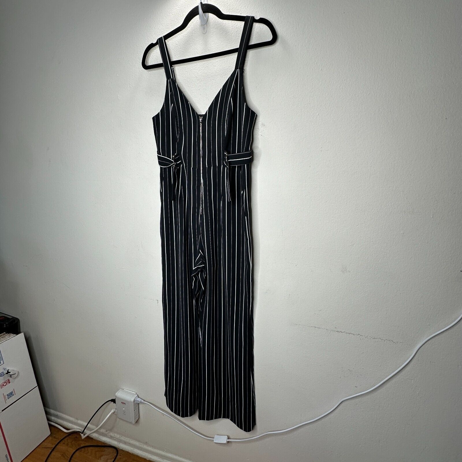 Other Dance & Marvel Pinstripe Cinched Wide Leg Front Zip Jumpsuit Size 27" / US 4 / IT 40 - 2 Thumbnail