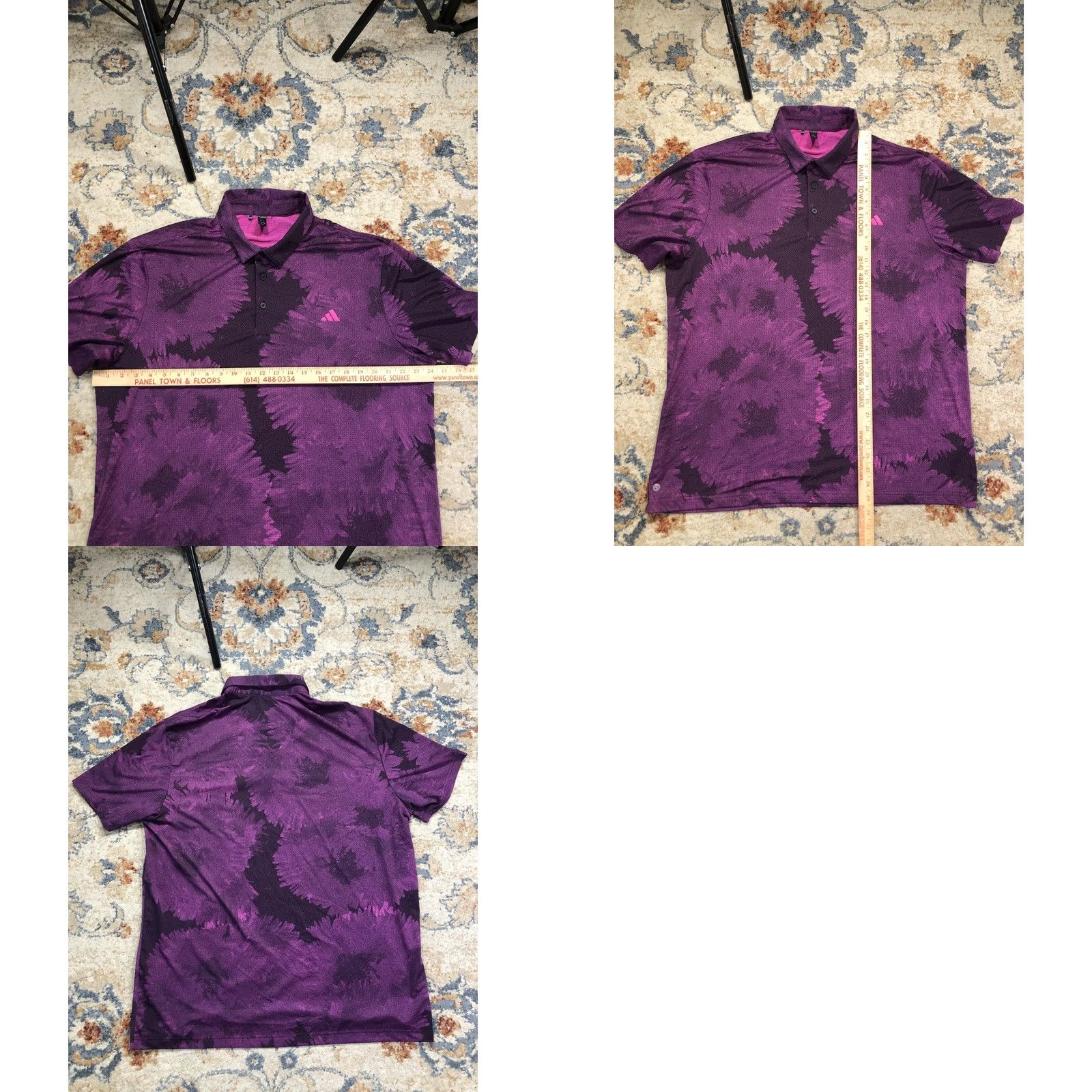 Adidas Adidas Polo Shirt Mens XL Purple Floral Print Golf Performance Short Sleeve Size US XL / EU 56 / 4 - 8 Thumbnail