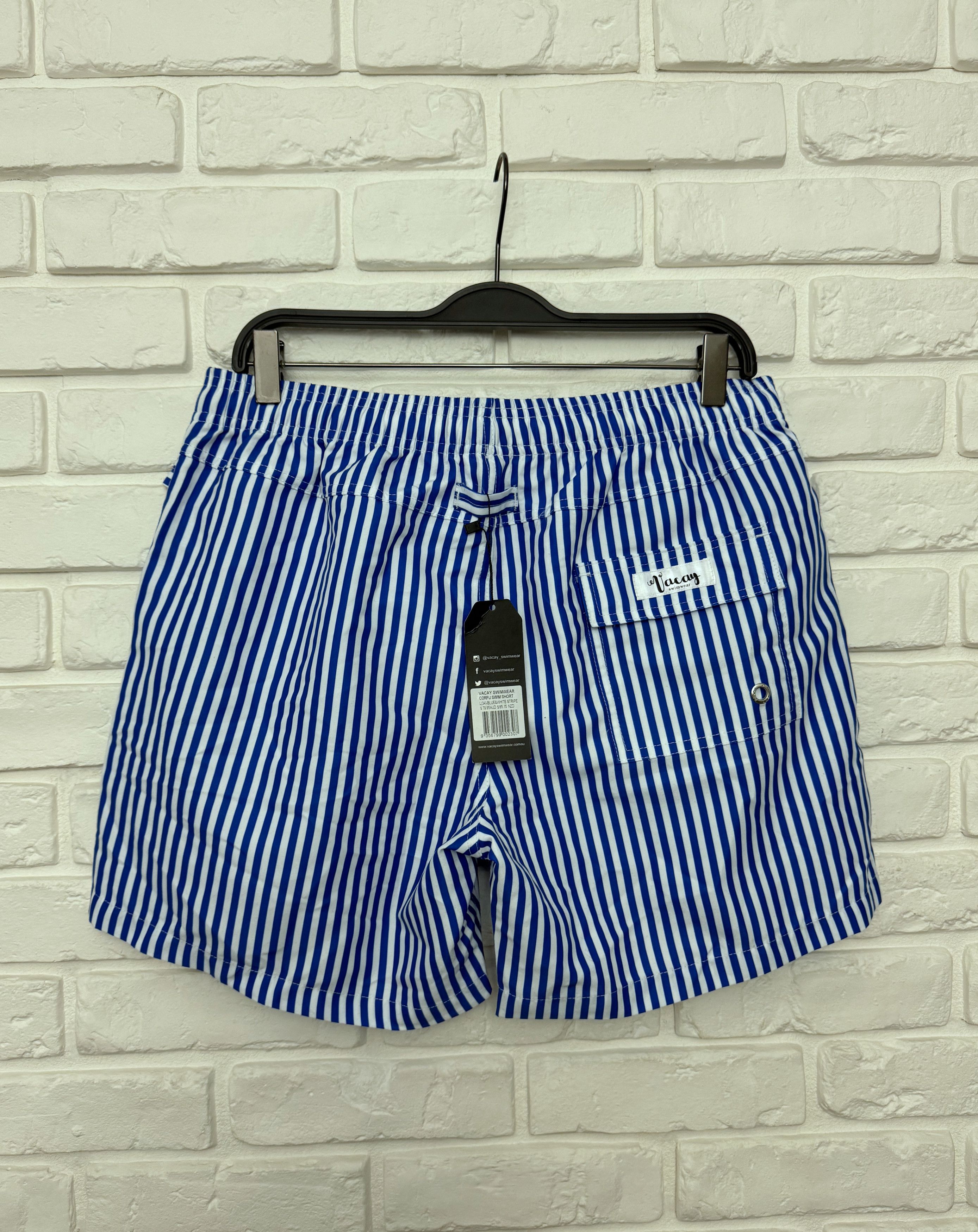 Bleach BNWT Vacay Corfu Swim Trunks White/Blue Striped Lined Size L Size US 34 / EU 50 - 1 Thumbnail