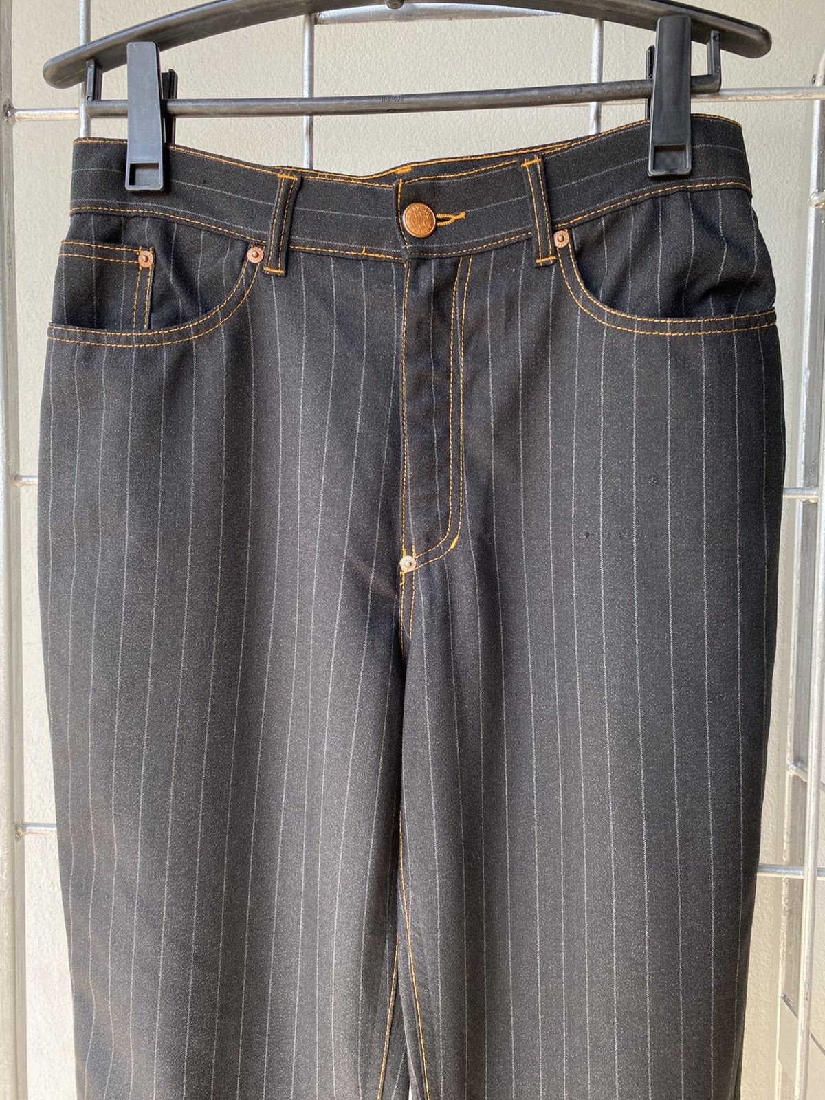 Jean Paul Gaultier Gaultier Black Pinstripe Trousers with Orange Stitching Size 32" / US 10 / IT 46 - 4 Thumbnail