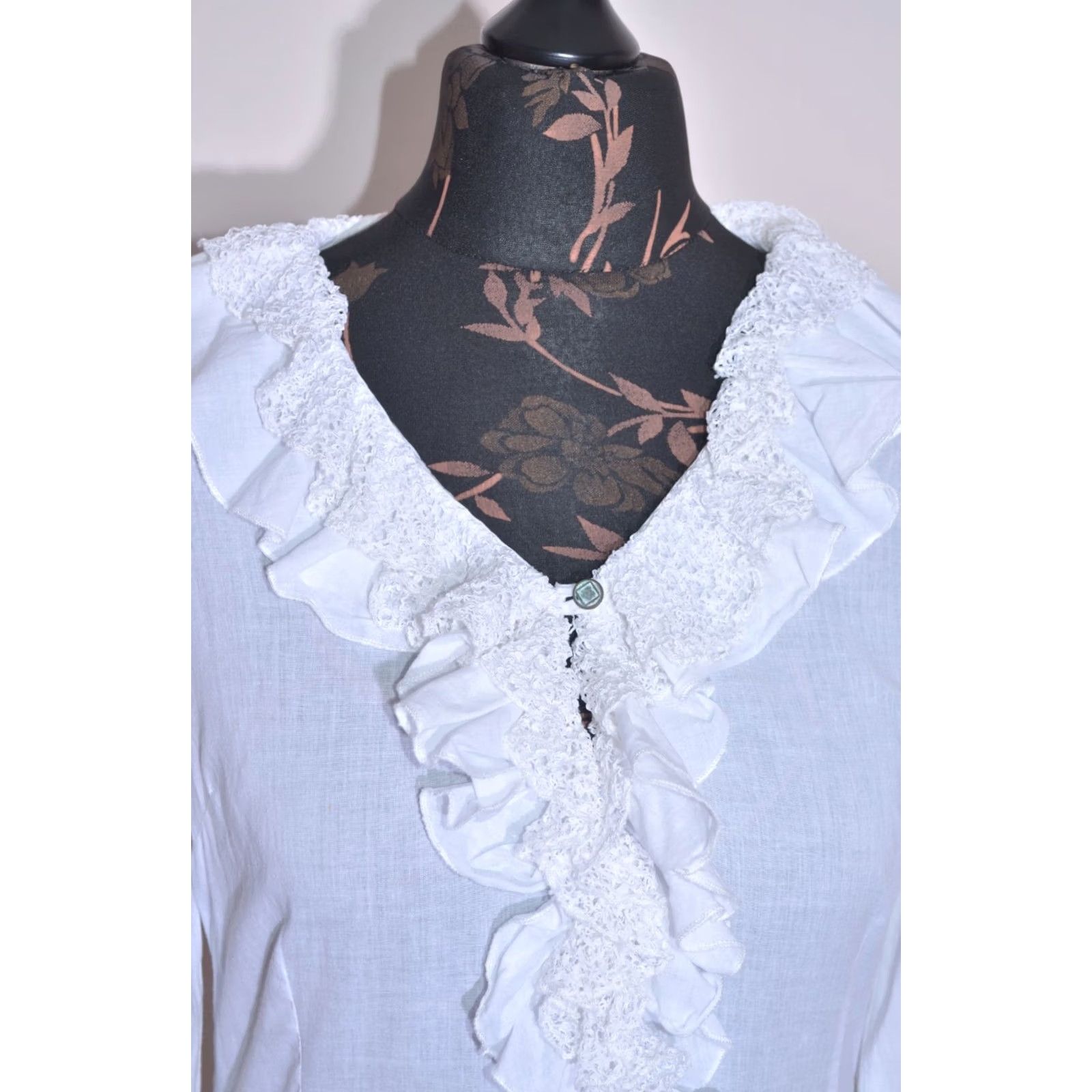 Vintage Elisa Cavaletti Blouse Shirt Women White Cotton Lace Tunic Ruffle Boho Size S Size S / US 4 / IT 40 - 4 Thumbnail