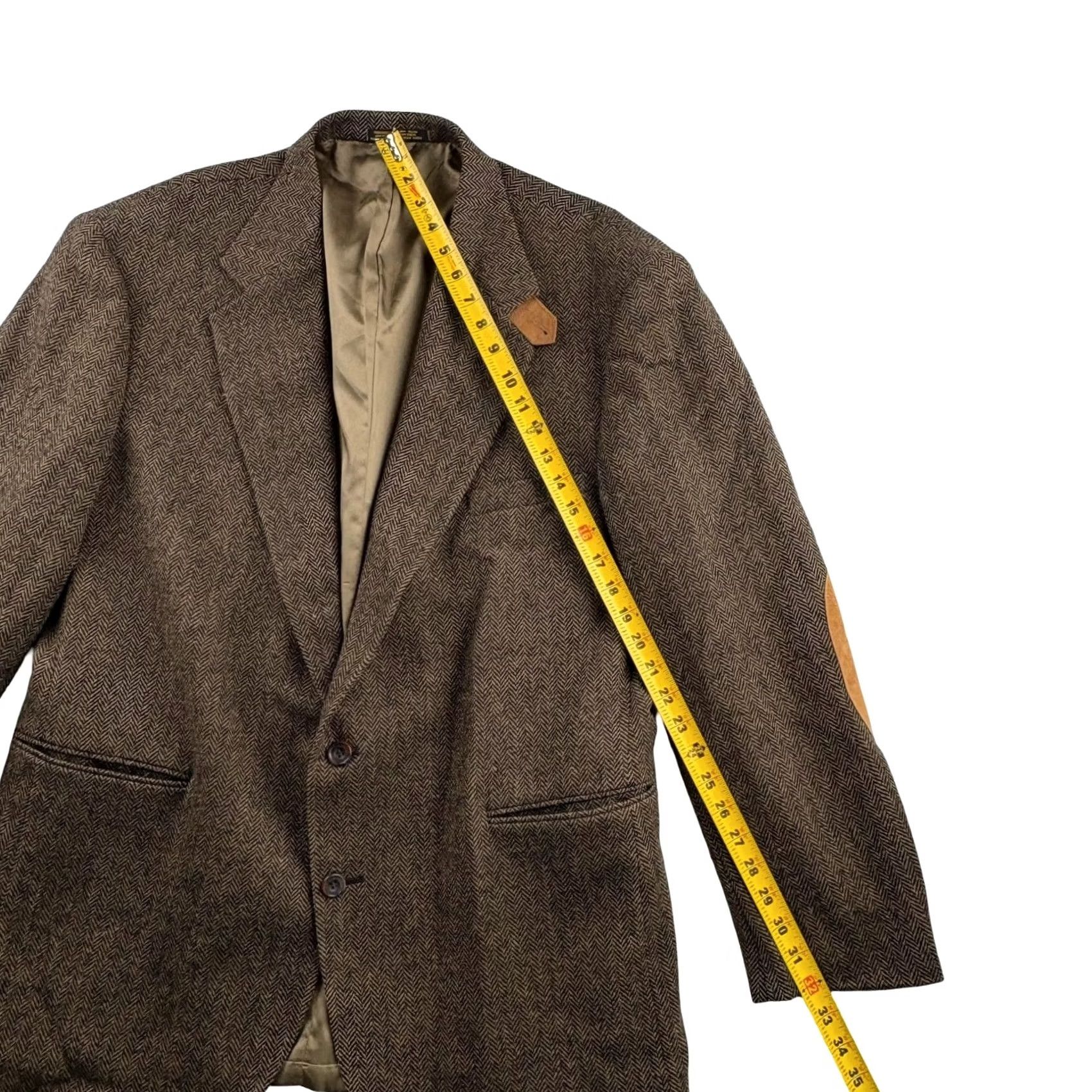 Evan Picone Vintage Evan Picone Mens Tweed Herringbone Blazer Jacket Brown • USA • 46L Size 46R - 7 Thumbnail