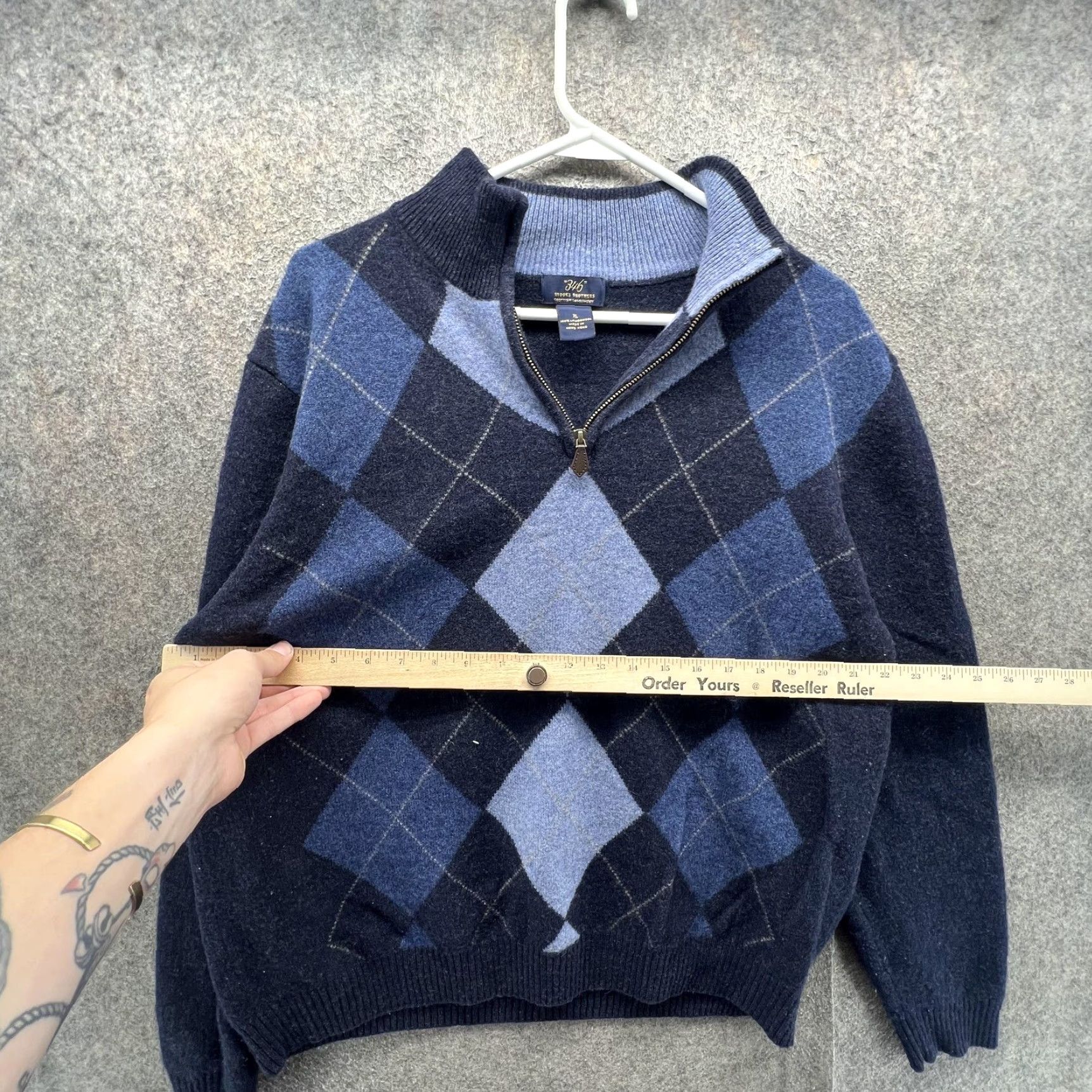 Brooks Brothers Brooks Brothers 346 Sweater Mens XL Blue Wool Argyle 1/4 Zip Mock Neck Pullover Size US XL / EU 56 / 4 - 2 Thumbnail