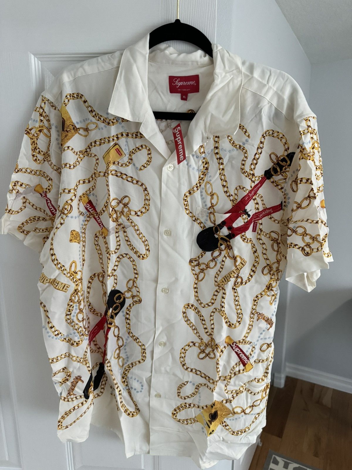 image of Supreme Chain Rayon Button Shirt Fw20S16 in White, Men's (Size XL)