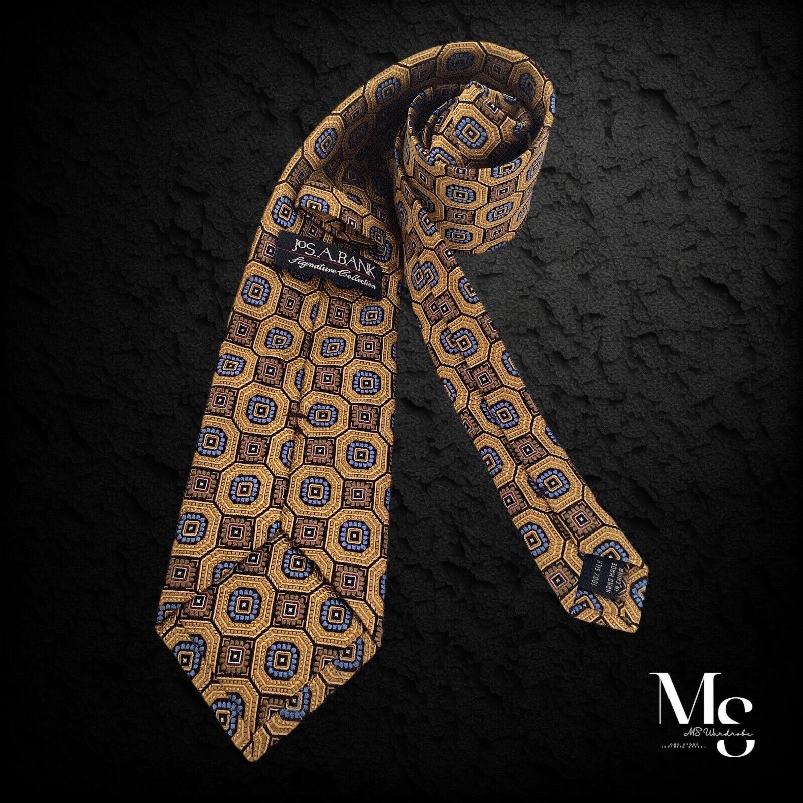 Jos. A. Bank JOS. A. BANK Signature Collection Gold Geometric Silk Hand M Size ONE SIZE - 2 Thumbnail
