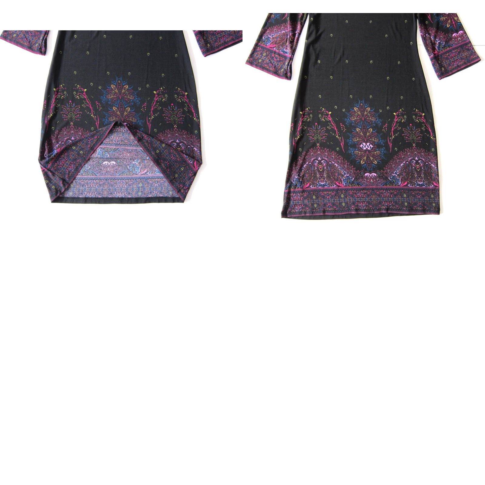Vintage iCE Purple Black Paisley Floral Stretch 3/4 Sleeve Sheath Shift Tunic Dress 10P Size L / US 10 / IT 46 - 8 Thumbnail